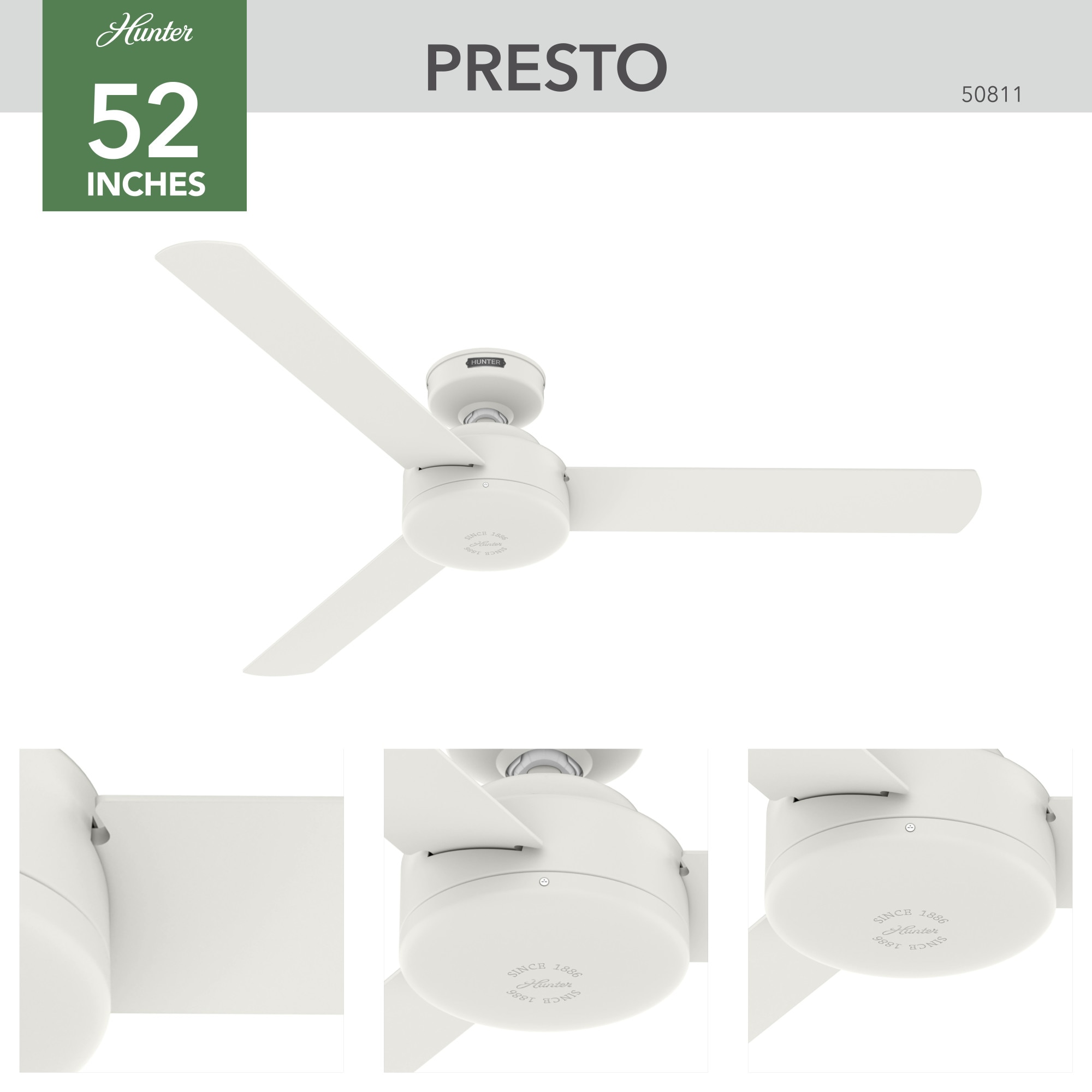 52" Matte White 3-Blade Ceiling Fan with Wall Control