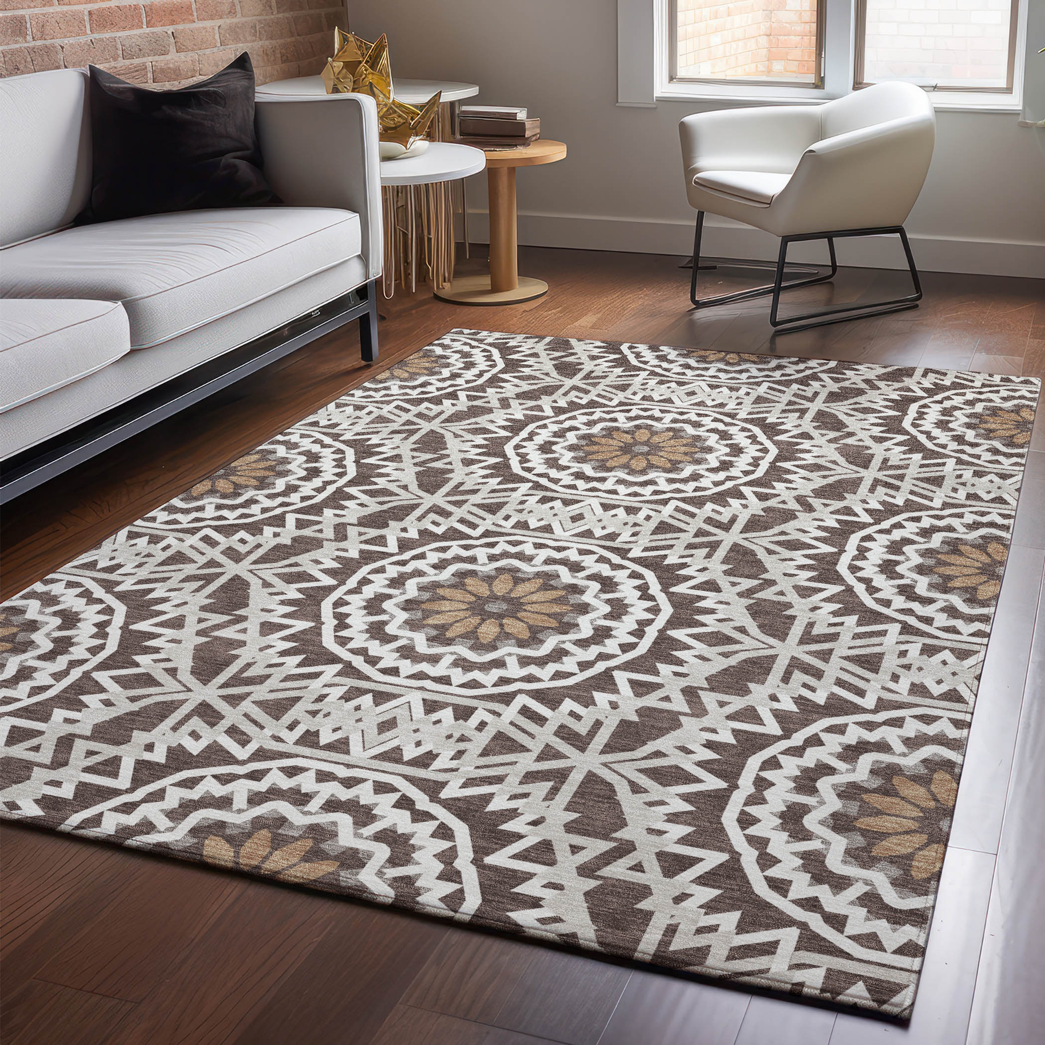 Addison Rugs AMF619CH3X5 Mayfield AMF619CH 3 x 5 (ft) Loomed Polyester Chocolate Rectangular Indoor Geometric Machine washable Area rug