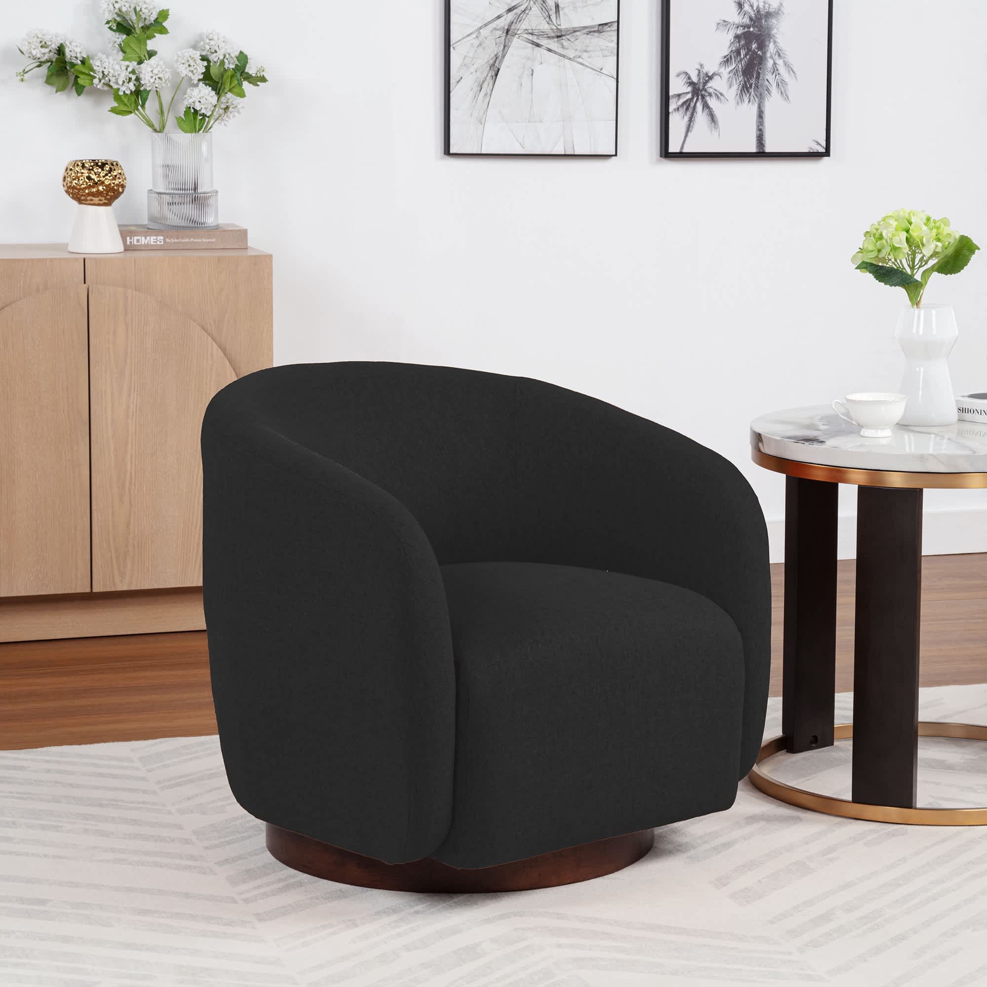 SEYNAR XY810-GREY Modern Glam Boucle Fabric Round 360 Degree Swivel Barrel Chair
