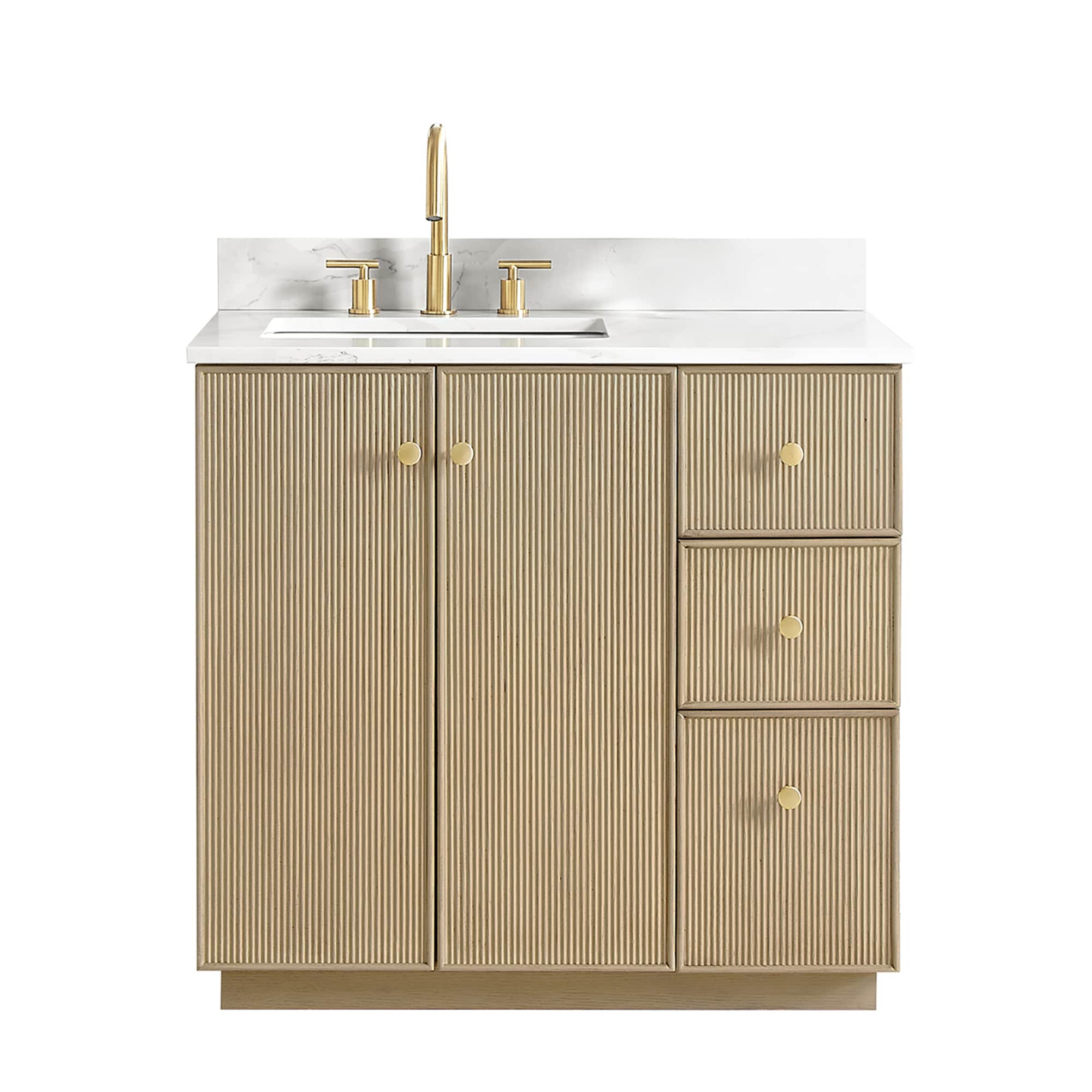Oza 36" Single Bath Vanity in Natural Oak with Quartz Top