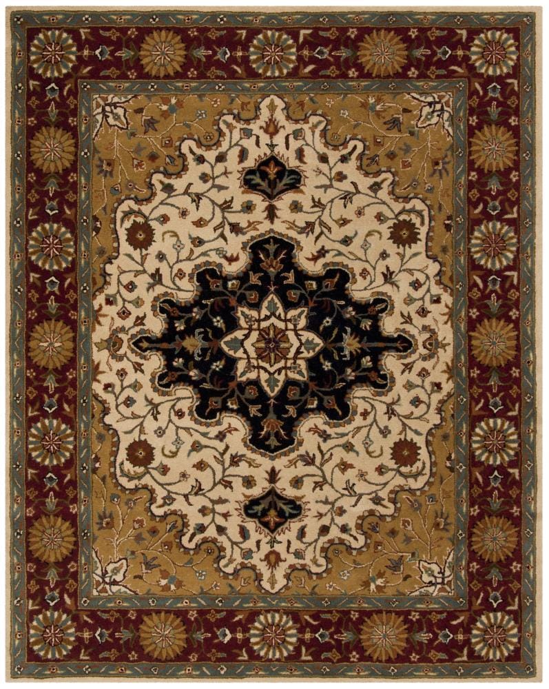 Safavieh HG760A-6 Heritage Jhansi 6 x 9 (ft) Tufted Wool Ivory/Red Rectangular Indoor Floral/Botanical Oriental Area rug