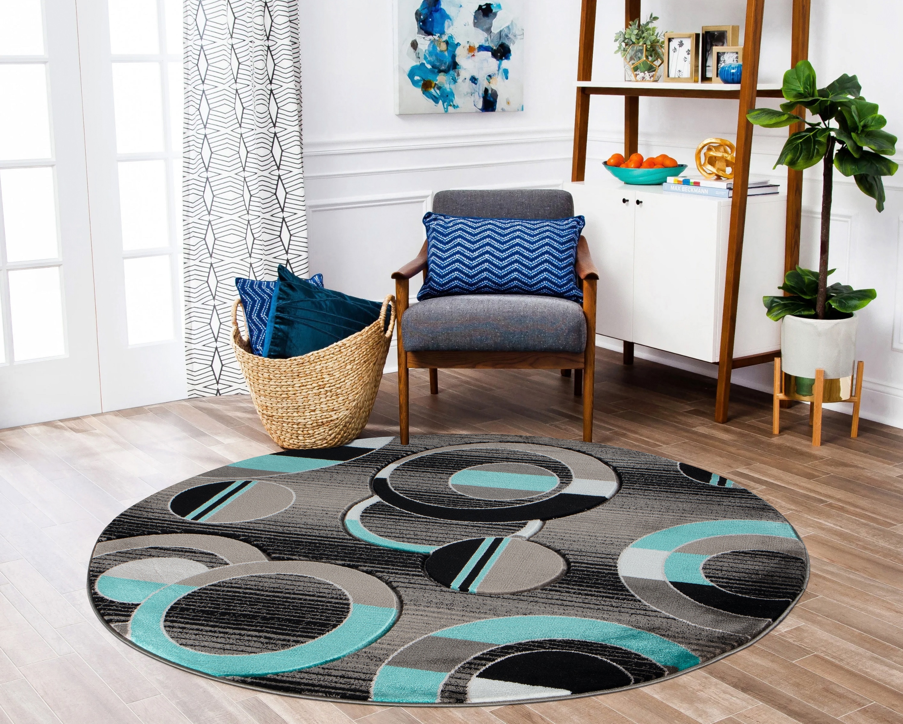 MDA Rugs OR2188 Orelsi 8 x 8 (ft) Polypropylene Gray/Blue Round Indoor Abstract Area rug