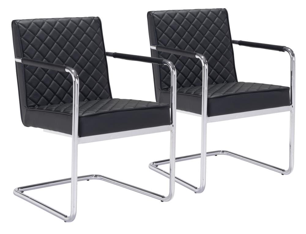 Zuo Modern Set Of 2 Quilt Contemporary, Modern Black Faux Leather Dining Chairs