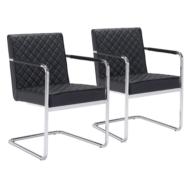 Zuo Modern Set Of 2 Quilt Contemporary, Contemporary Black Faux Leather Dining Chairs