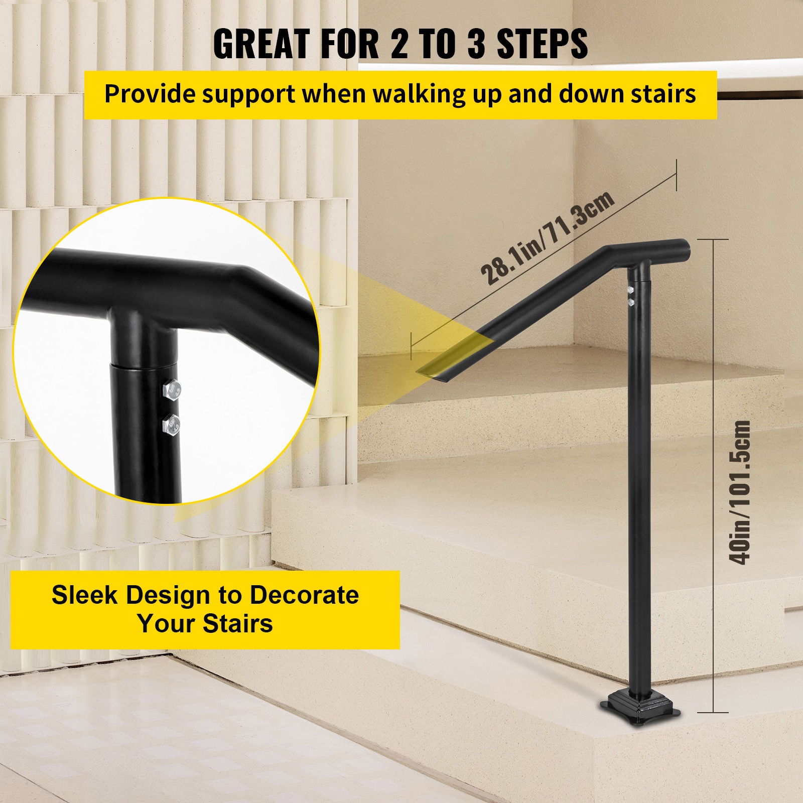 Vevor 2-3 Steps Single Post Handrail 28.1-in X 40-in Model Finished 