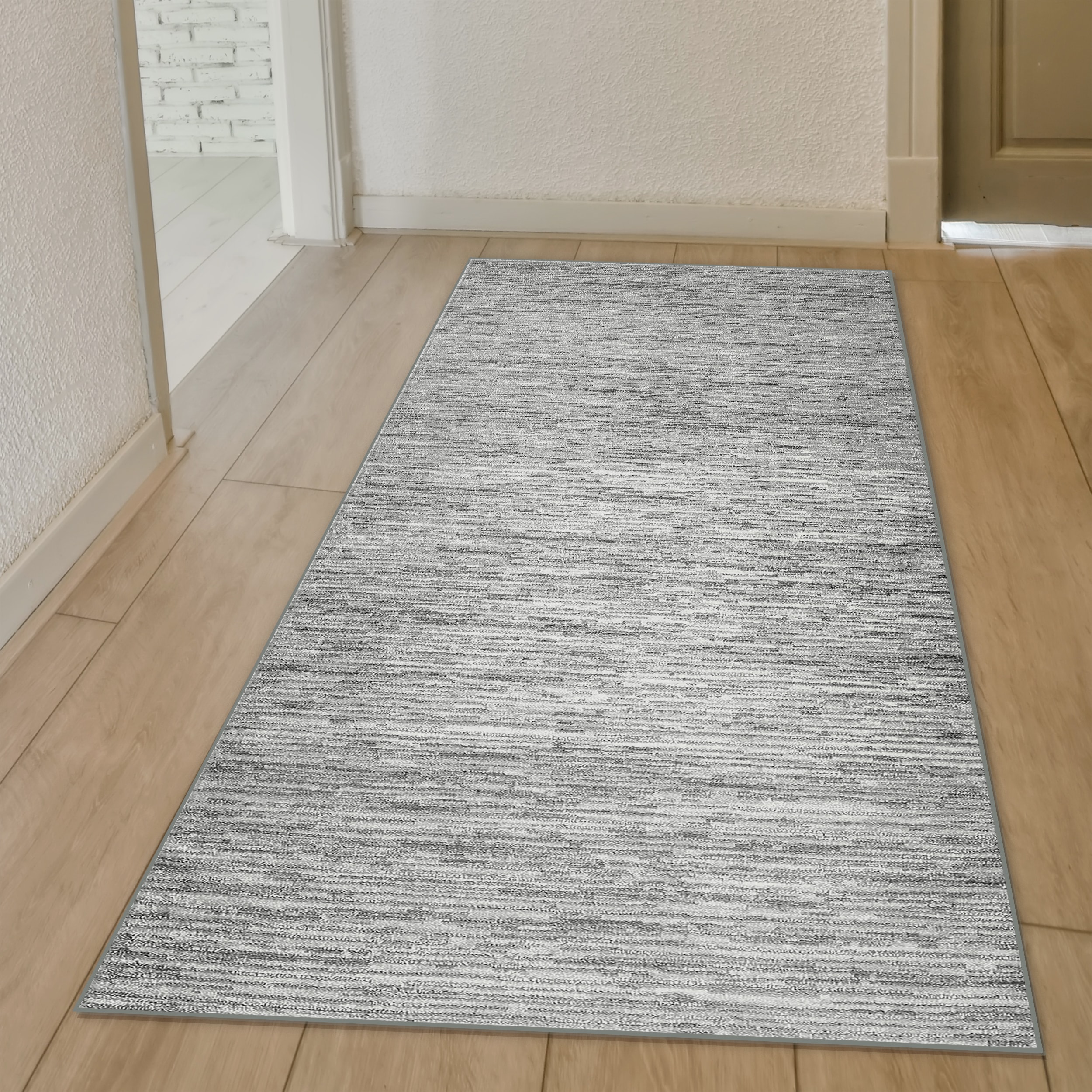 Radici USA 1228/1014/GREY Davide 2 x 8 (ft) Loomed Polypropylene Grey Rectangular Indoor Stripe Mid-Century Modern Runner rug