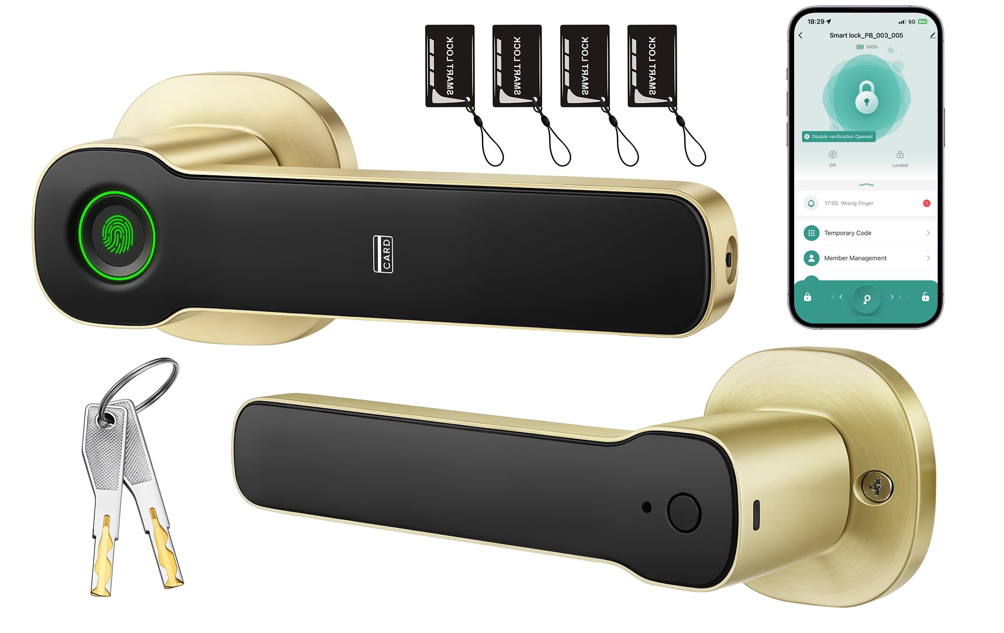 ITOPFOX  Smart Fingerprint Door Lock Touch Keypad Biometric Door Knob for Bedroom Home Hotel Office Apartment Satin Brass Finish