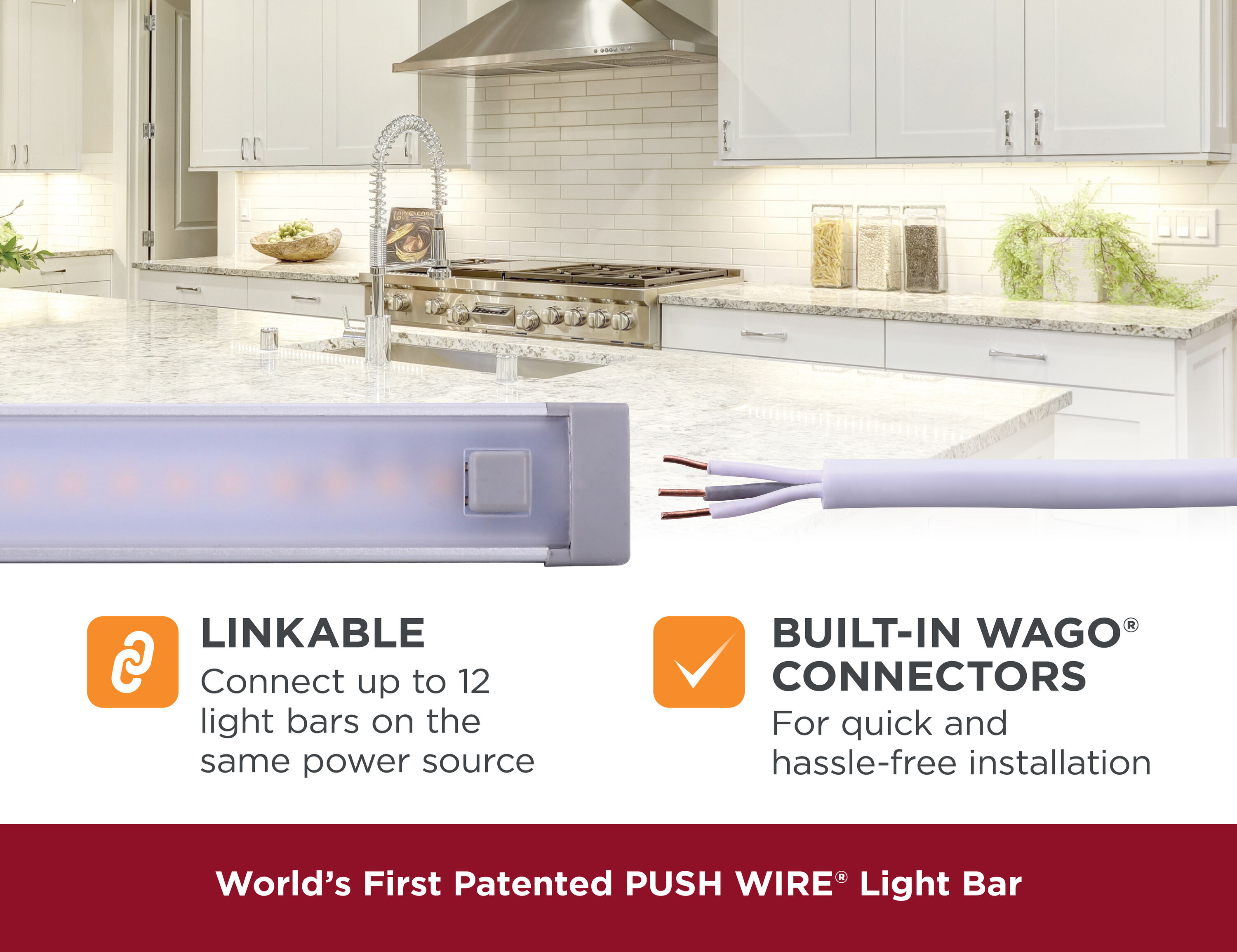 PUSH WIRE Under Cabinet Light 48W Direct Wire Power Kit