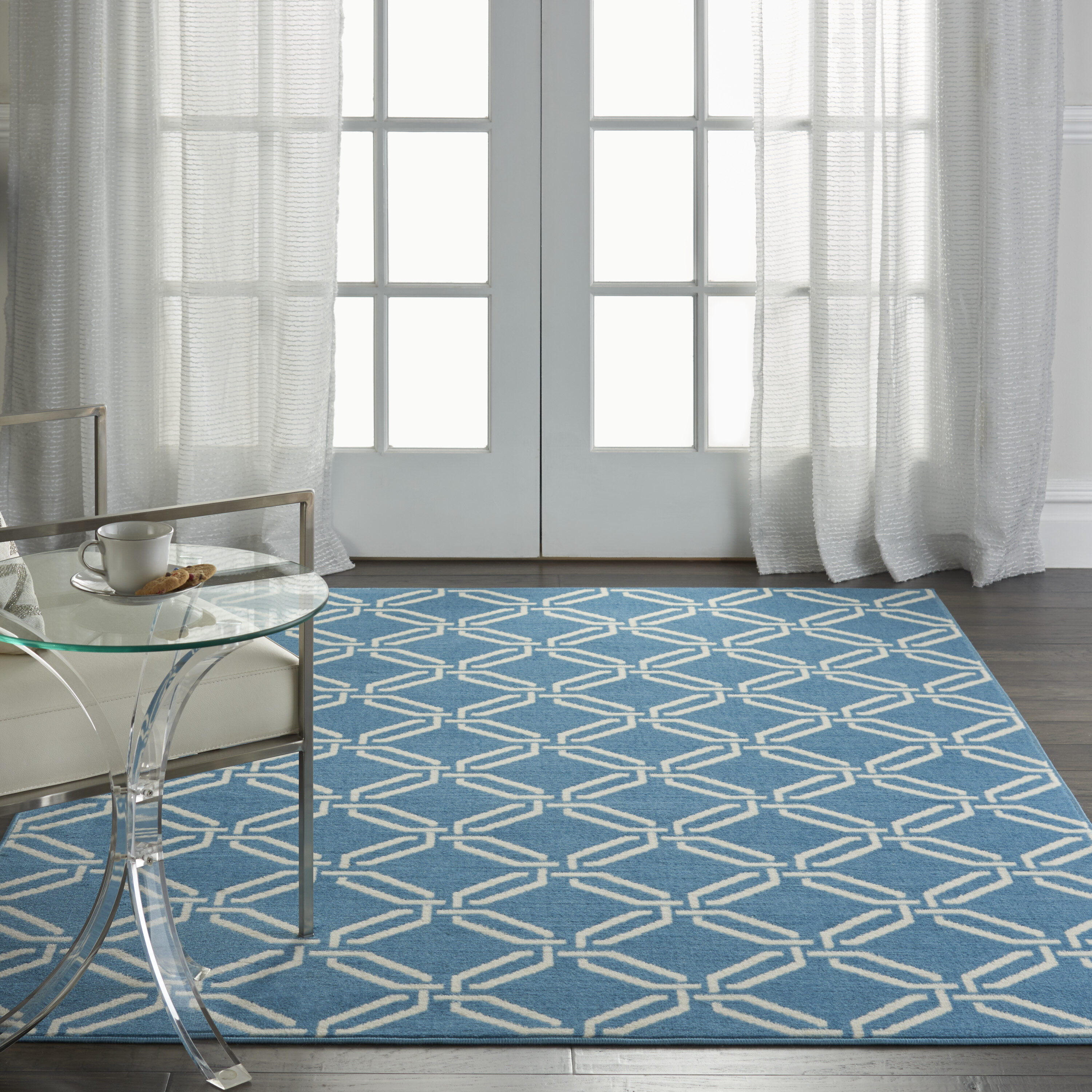 Nourison 99446479341 Jubilant 5 x 8 (ft) Loomed Polypropylene Blue Rectangular Indoor Abstract Farmhouse/Cottage Area rug