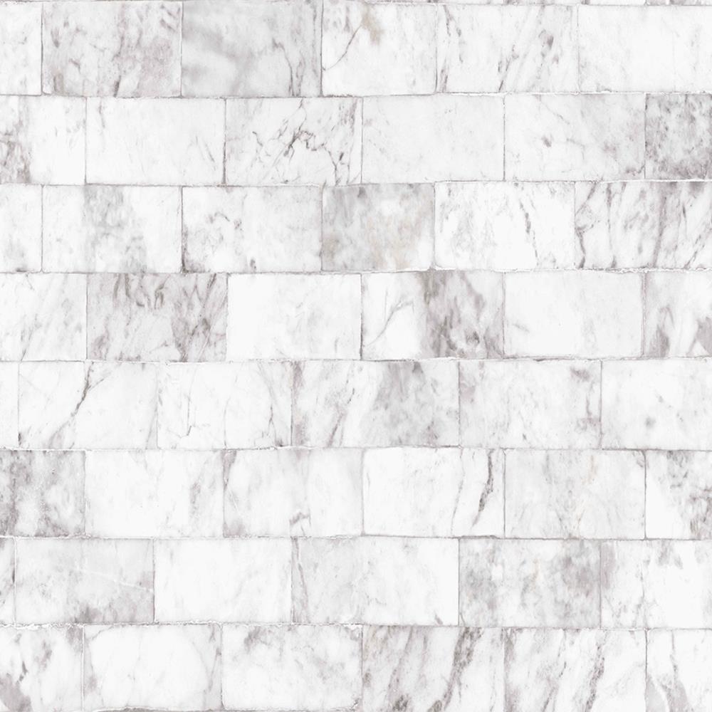 Graham & Brown 103924 Strata 56.0-Sq. Feet White/Gray Vinyl Textured Tile Unpasted Wallpaper