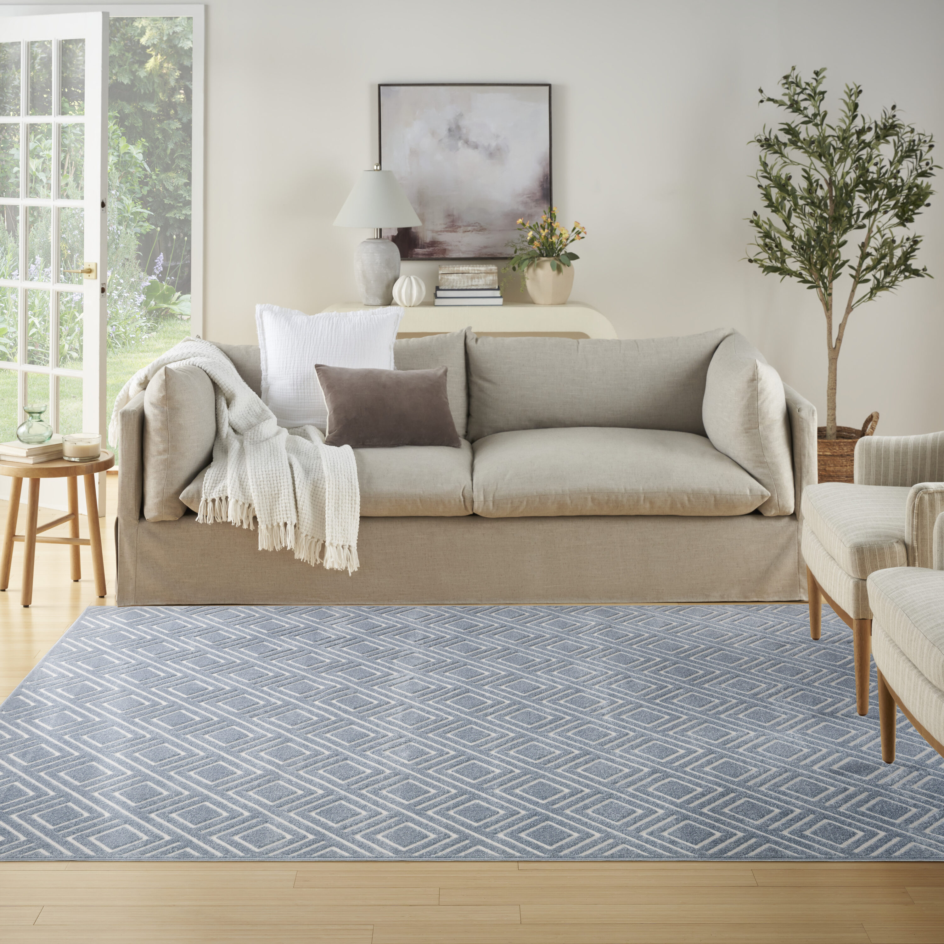 Nourison Home 099446984081 Casual 8 x 10 (ft) Polypropylene Blue Rectangular Indoor Geometric Area rug