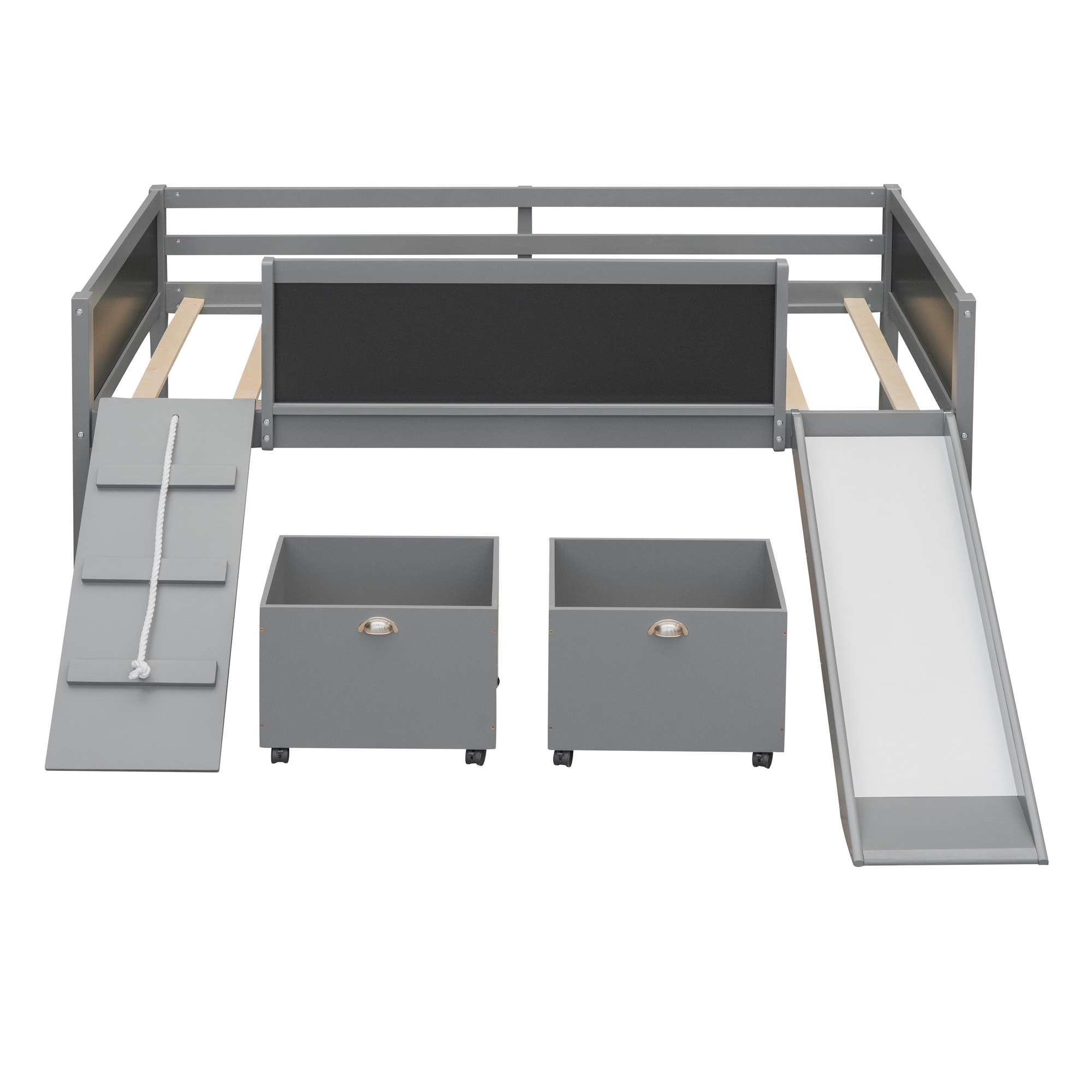 Qualler BLE000308E Gray Twin Wood Bed frame Bed with Storage