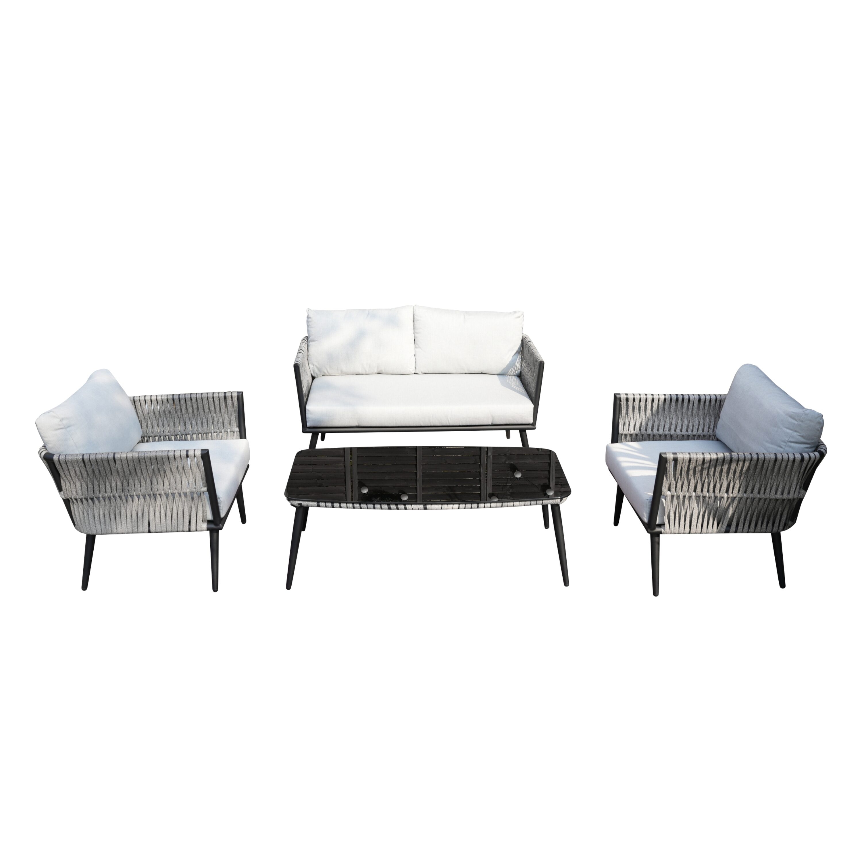 Direct Wicker DWS-1649B-BE 4 -Piece 3 Patio Sofa Conversation Set with Beige Cushions