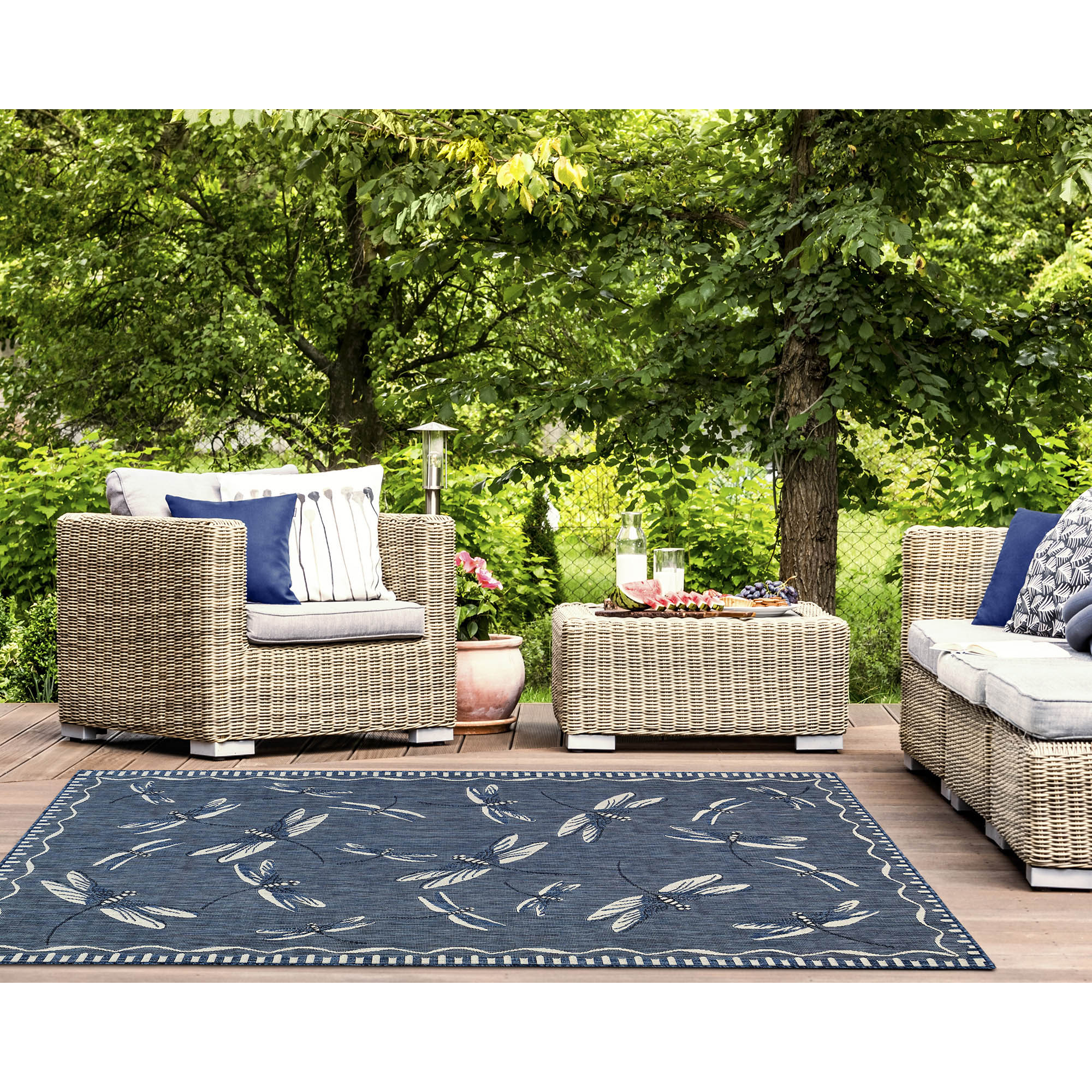 Liora Manne CRE80844033 Carmel 8 x 10 (ft) Polypropylene Navy Rectangular Indoor/Outdoor Border Area rug