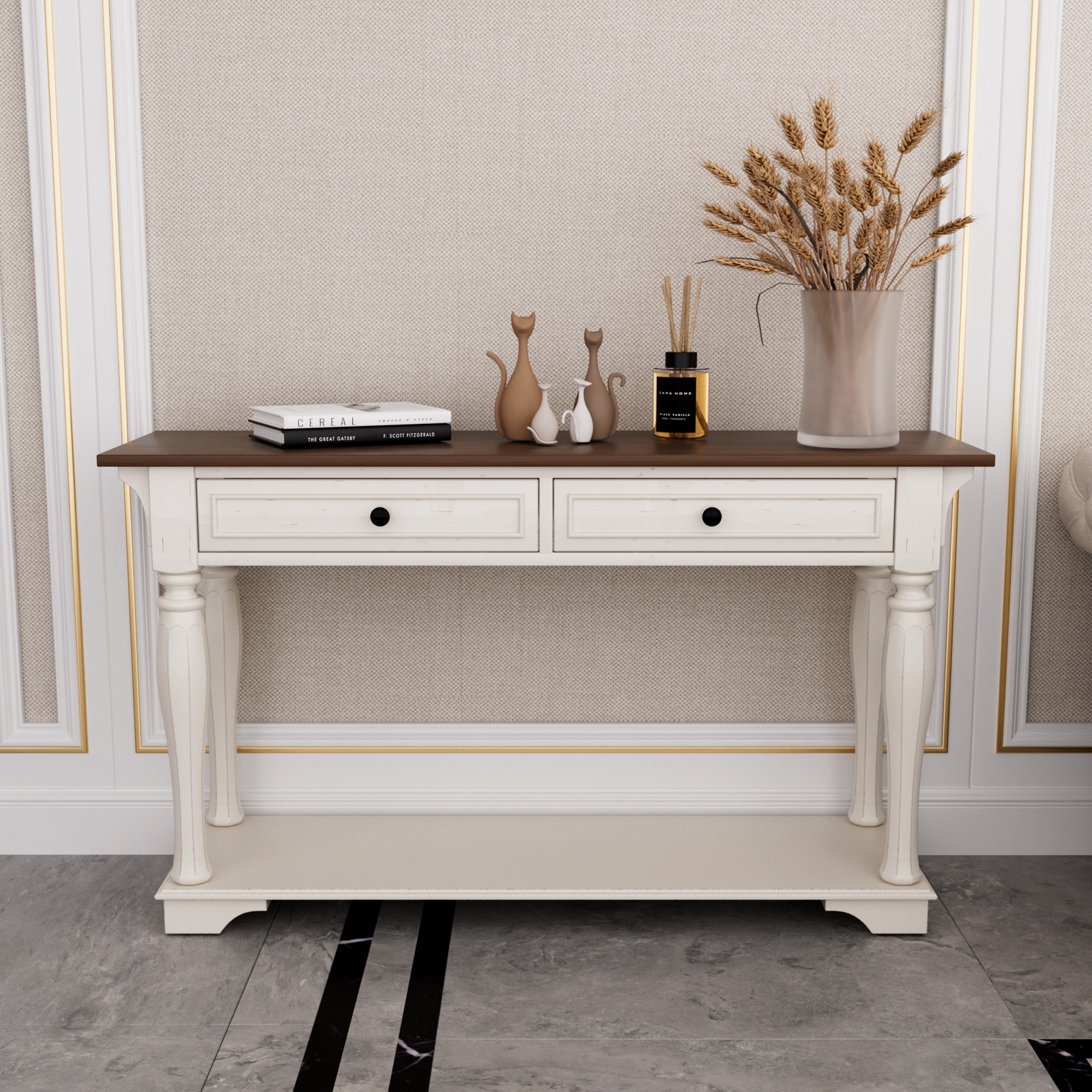 VOUA SAF-WEFXZ2-BL Midcentury Dark Brown Console table