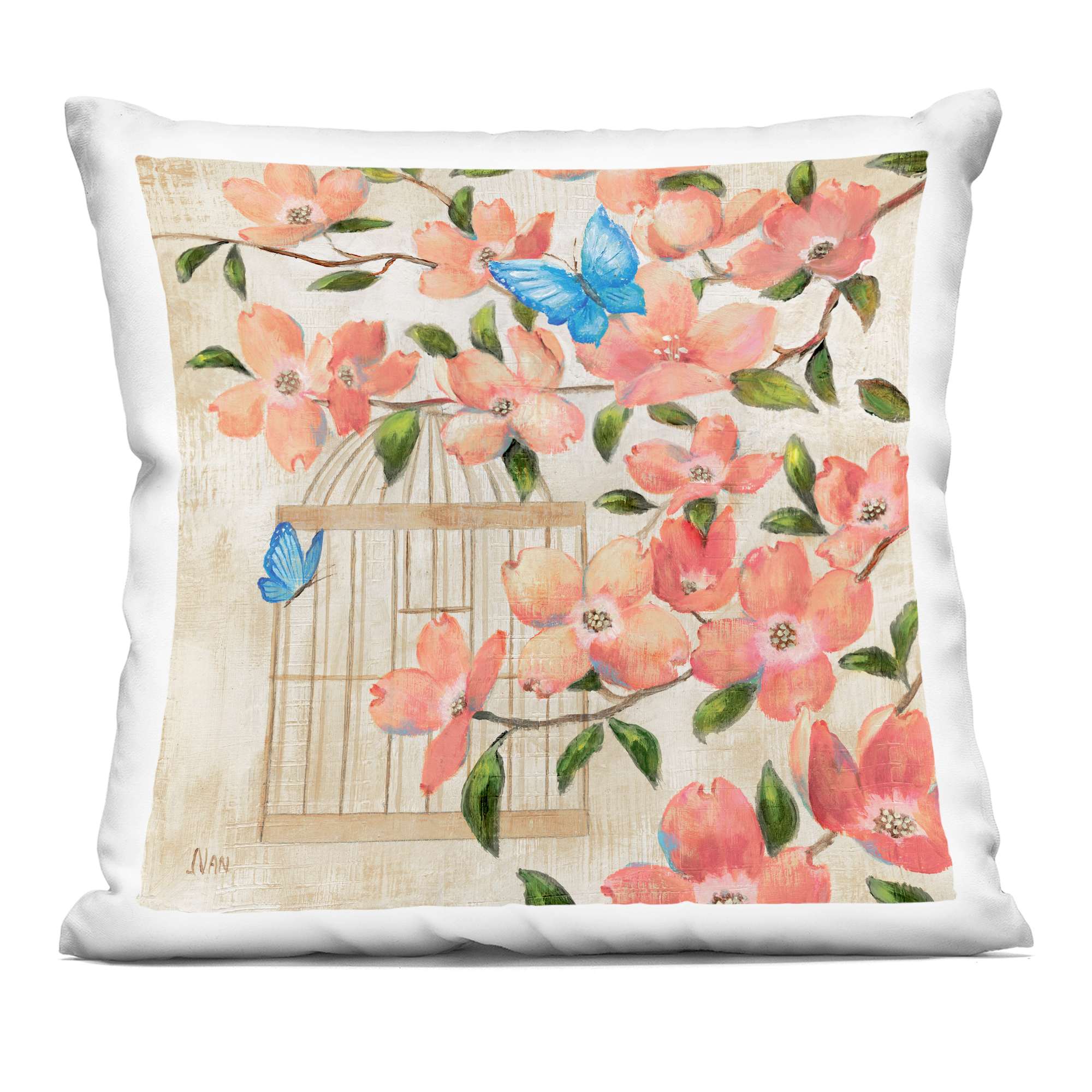 Stupell Industries PLQ-349-SQW-18X18 Spring Fling Red Blossoms Decorative Printed Throw Pillow design by Nan 18 x 18