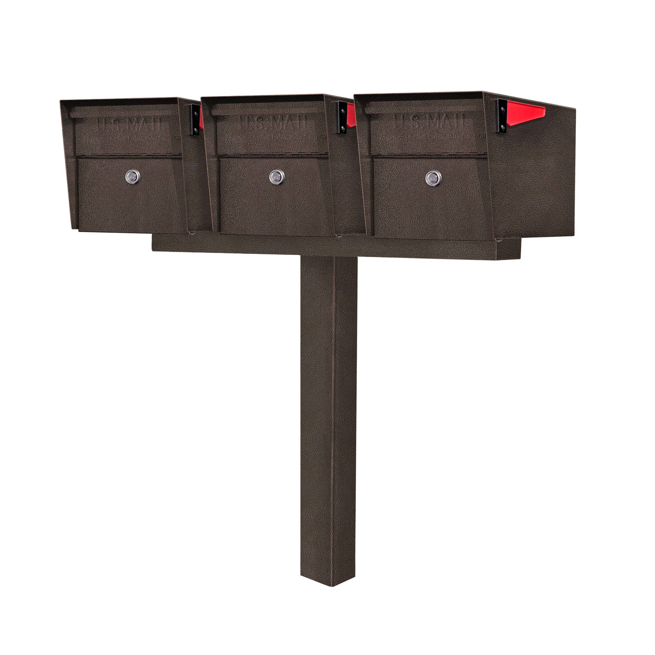 Mail Boss Mail Manager X3 In-Ground Combo Kit Locking Metal Large Mailbox White with Post #7508-X3-BRZ-IG