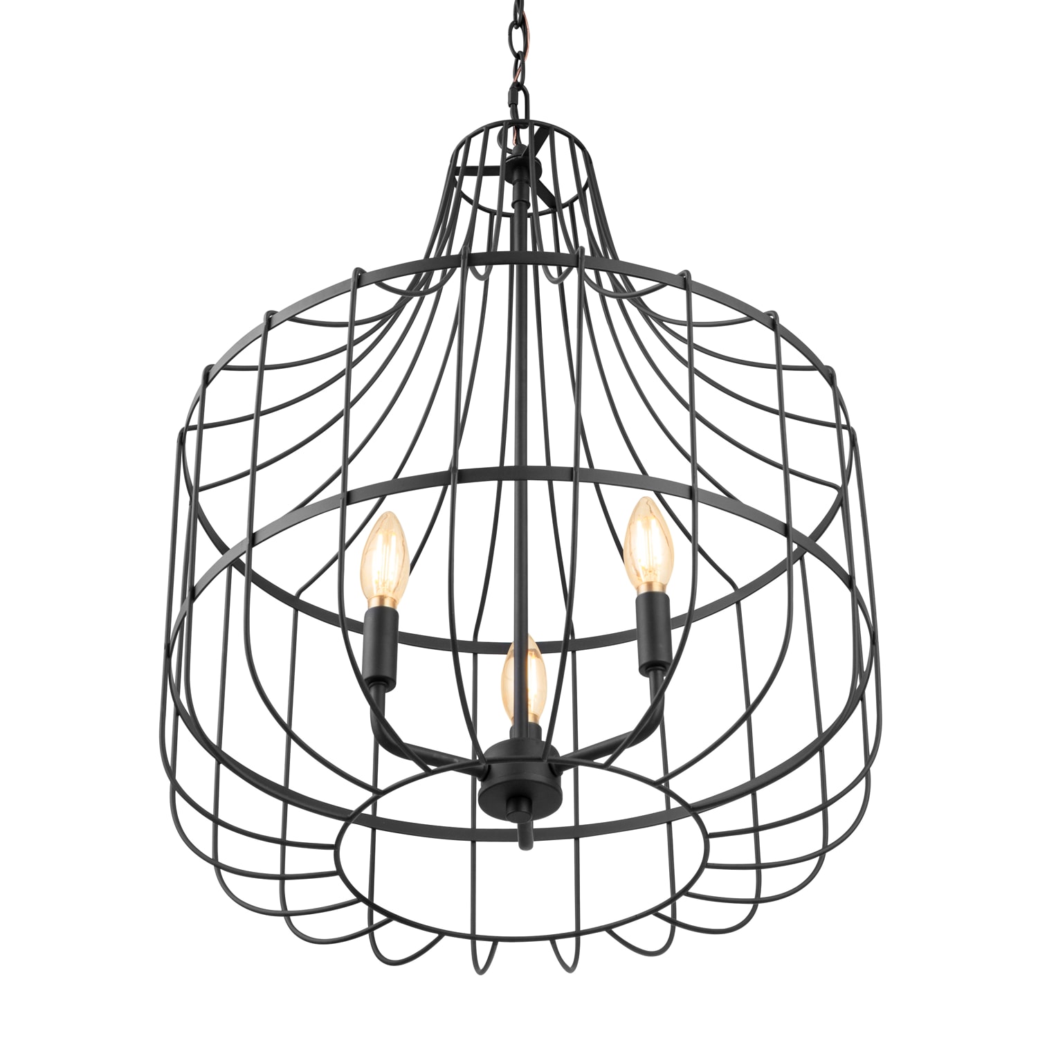 allen + roth Elmwood 3-Light Matte Black Farmhouse Cage Chandelier ...