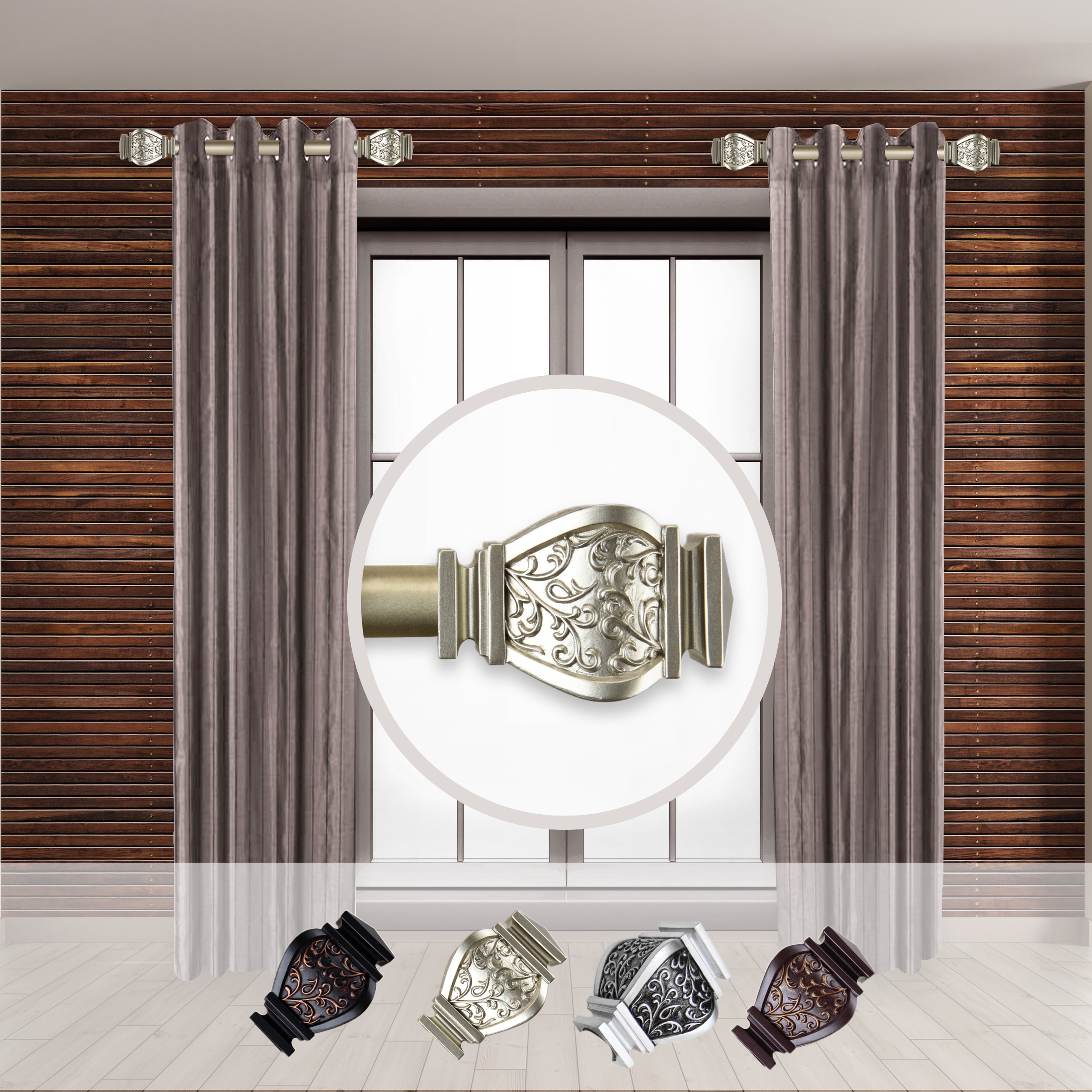 Hart & Harlow LO-SIDE100-14-3 Rina 1-in 12-in to 20-in Light Gold Steel Side curtain rod with Finials