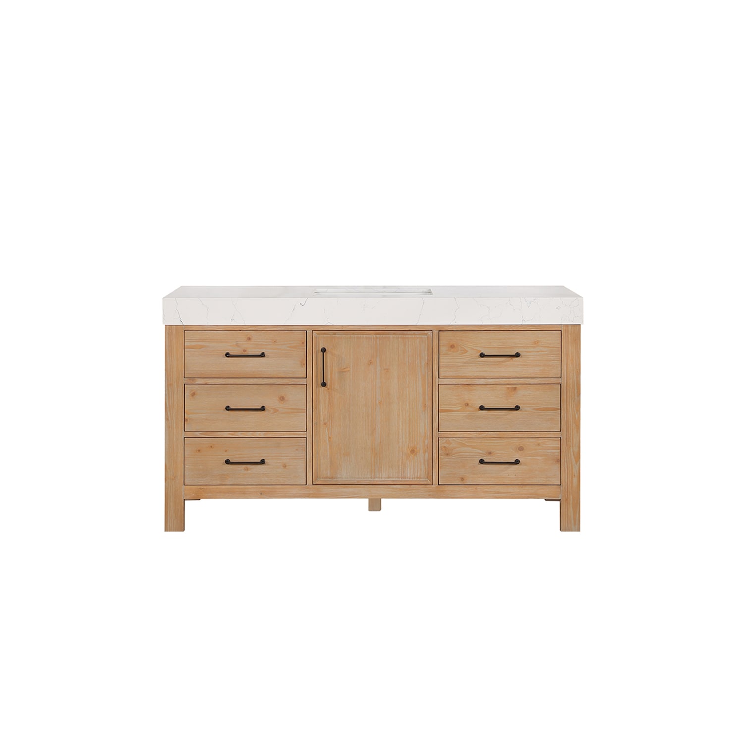 Leon 60" Fir Wood Brown Bathroom Vanity with White Composite Top
