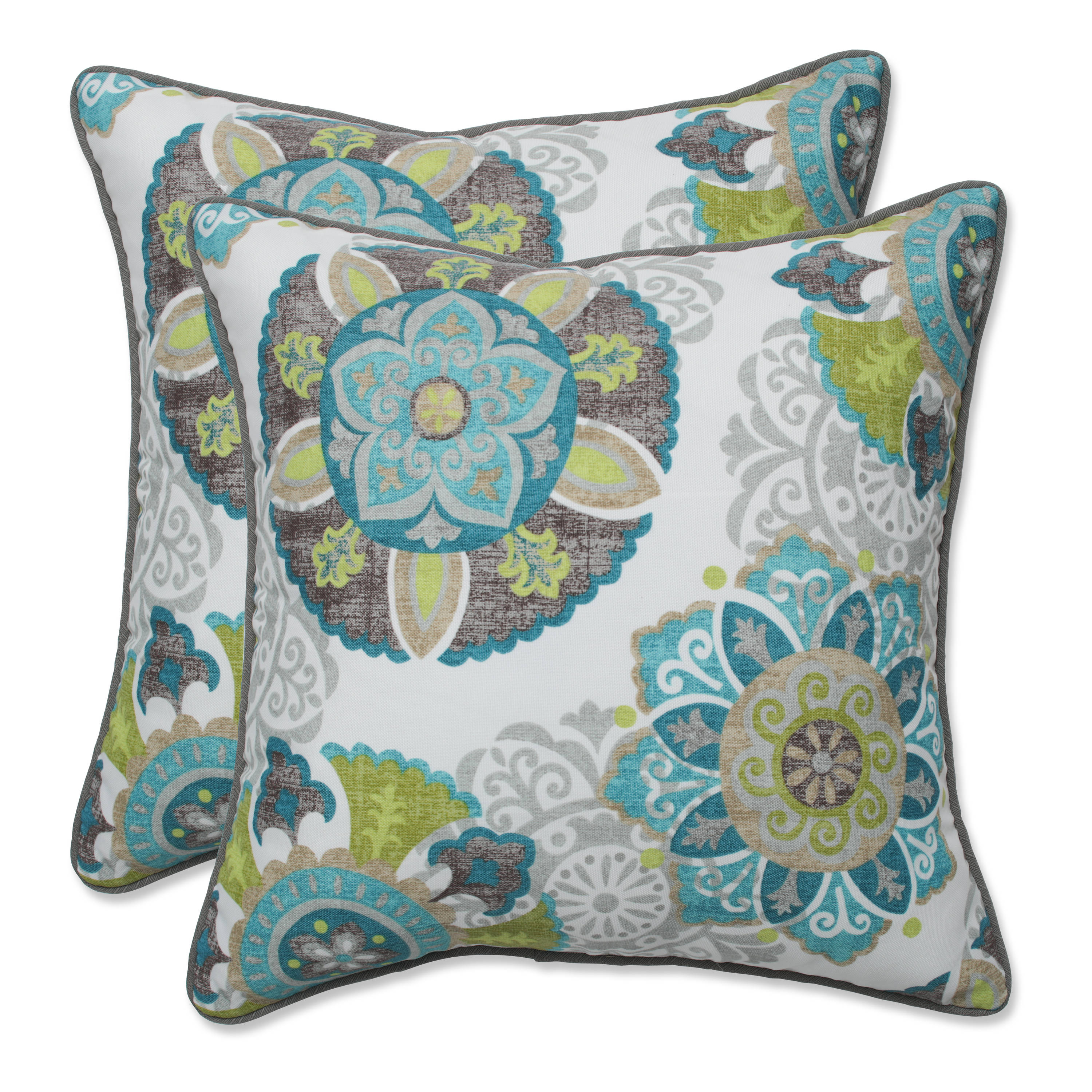 Pillow Perfect 686417 Allodalla Oasis 16.5-inch Throw Pillow (Set of 2) 2-Pack Graphic Print Blue Square Throw Pillow