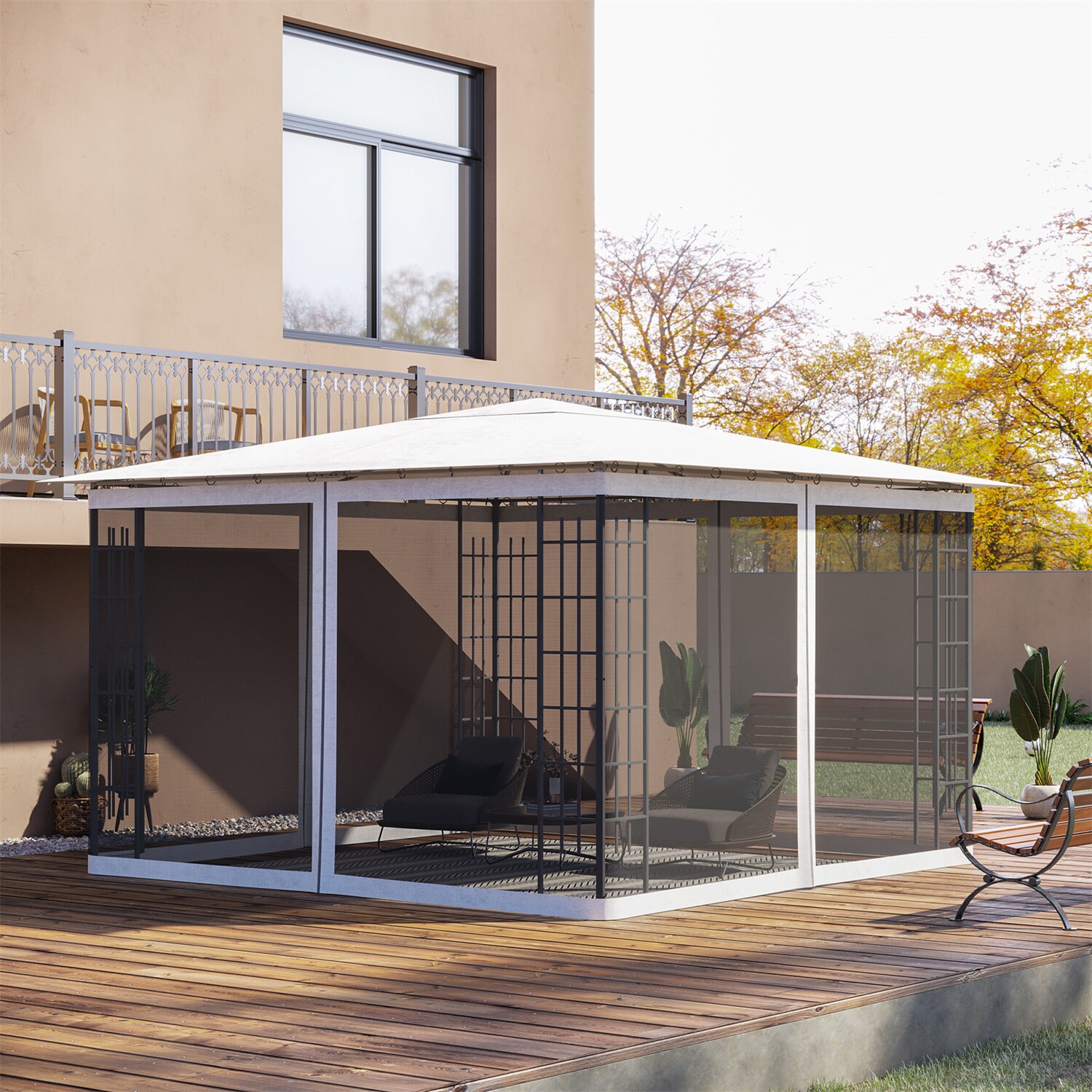 BABOOM 4-Side Mesh Walls for Patio Gazebos White Canopy insect net