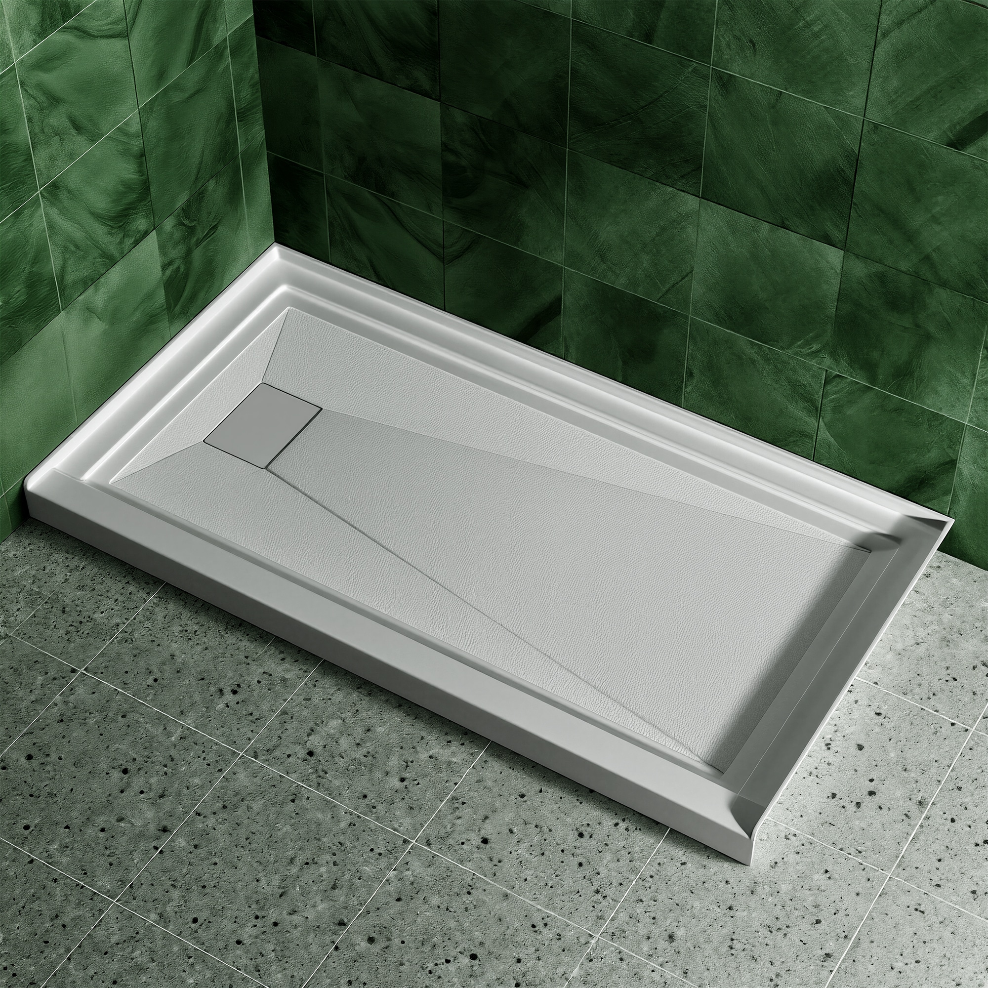 Huluwat - 60x32 Inch White Acrylic Shower Base Left Drain Non-Slip Surface