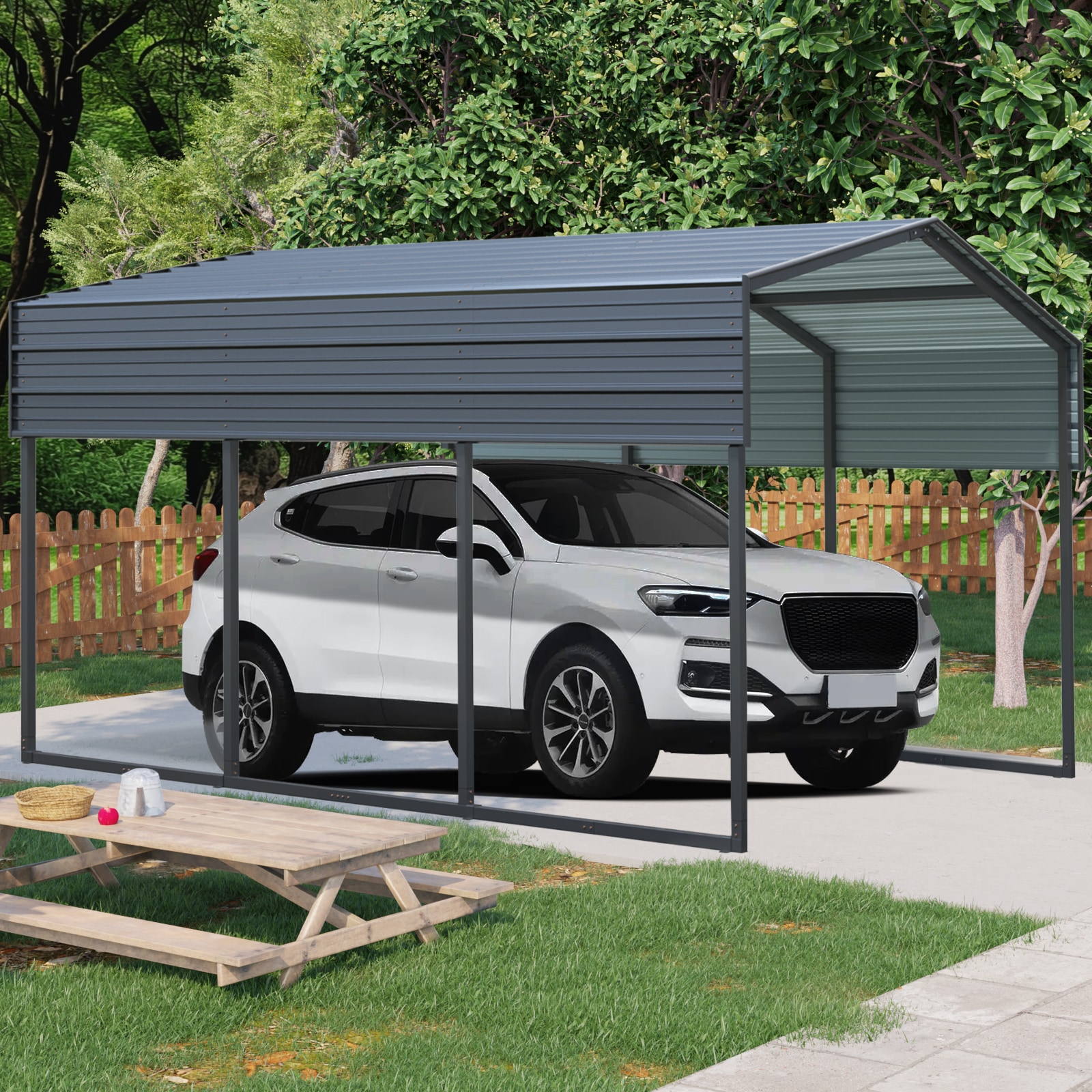 Xspracer ML-CH036WS 10.09-Feet W x 14.8-Feet L x 8.3-Feet H Black Metal Carport with Metal Roof