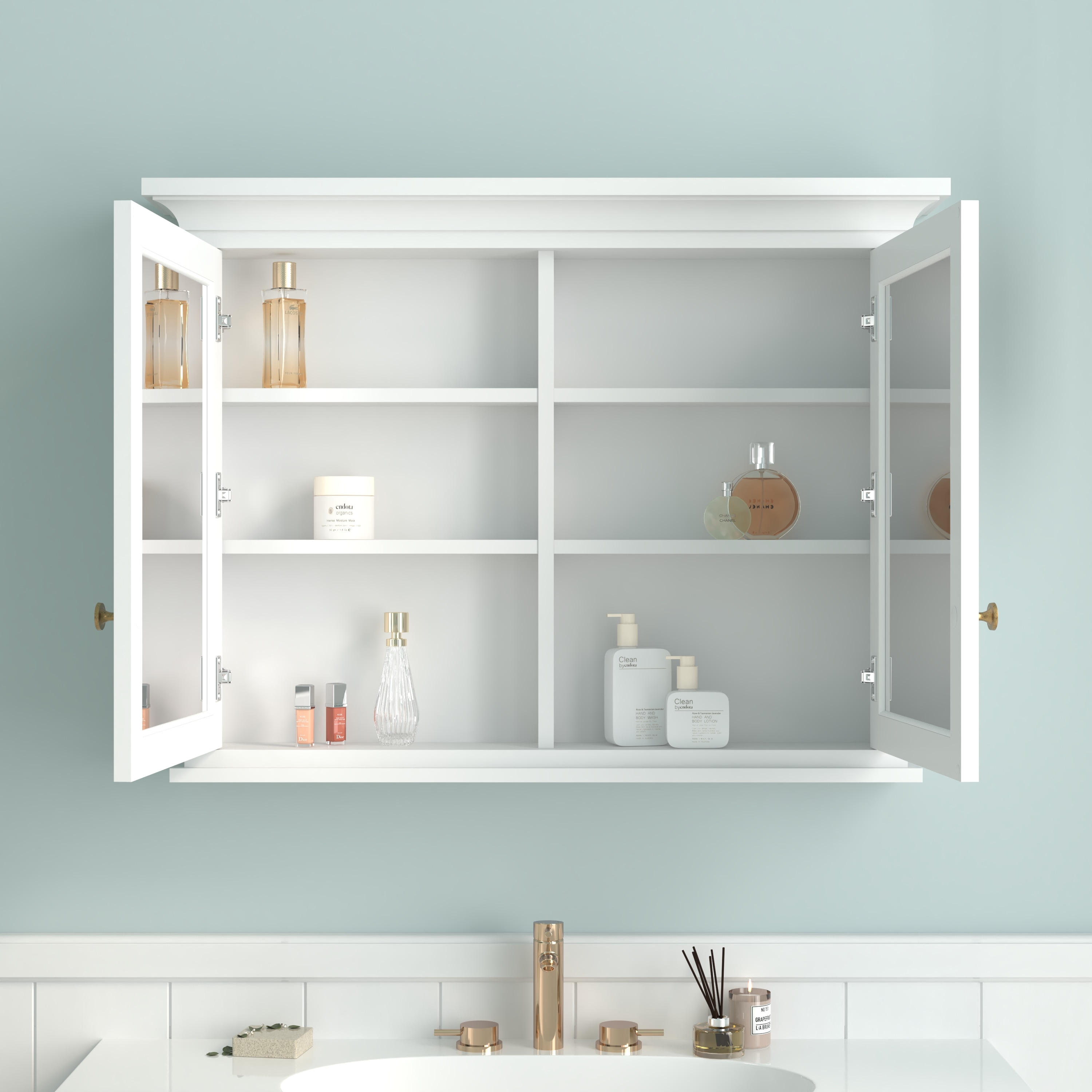 Forclover 40-in x 30-in Surface Mount White Mirrored Soft Close Medicine Cabinet