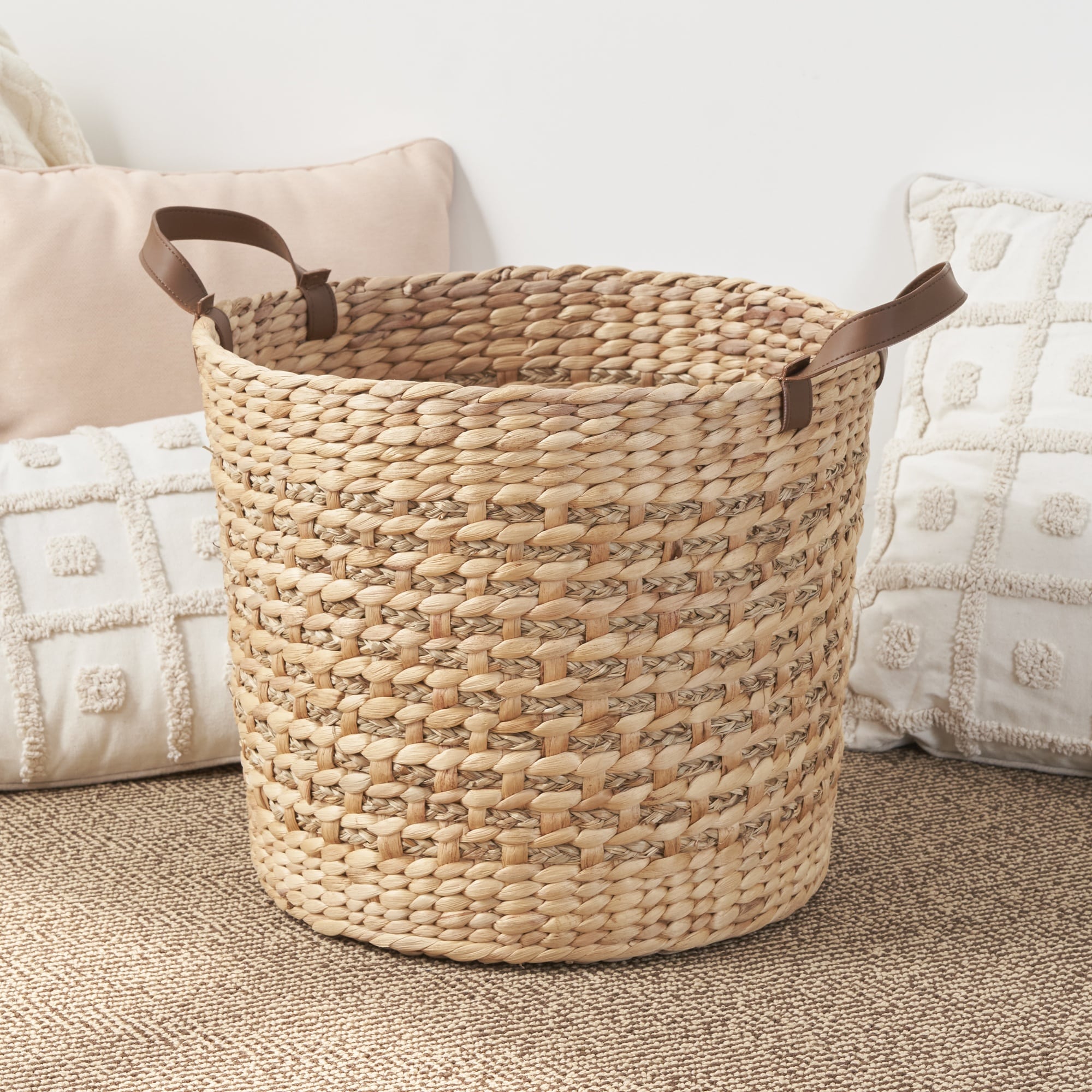 Boyel Living 15.7 Inch Two Tone Water Hyacinth Storage Basket with