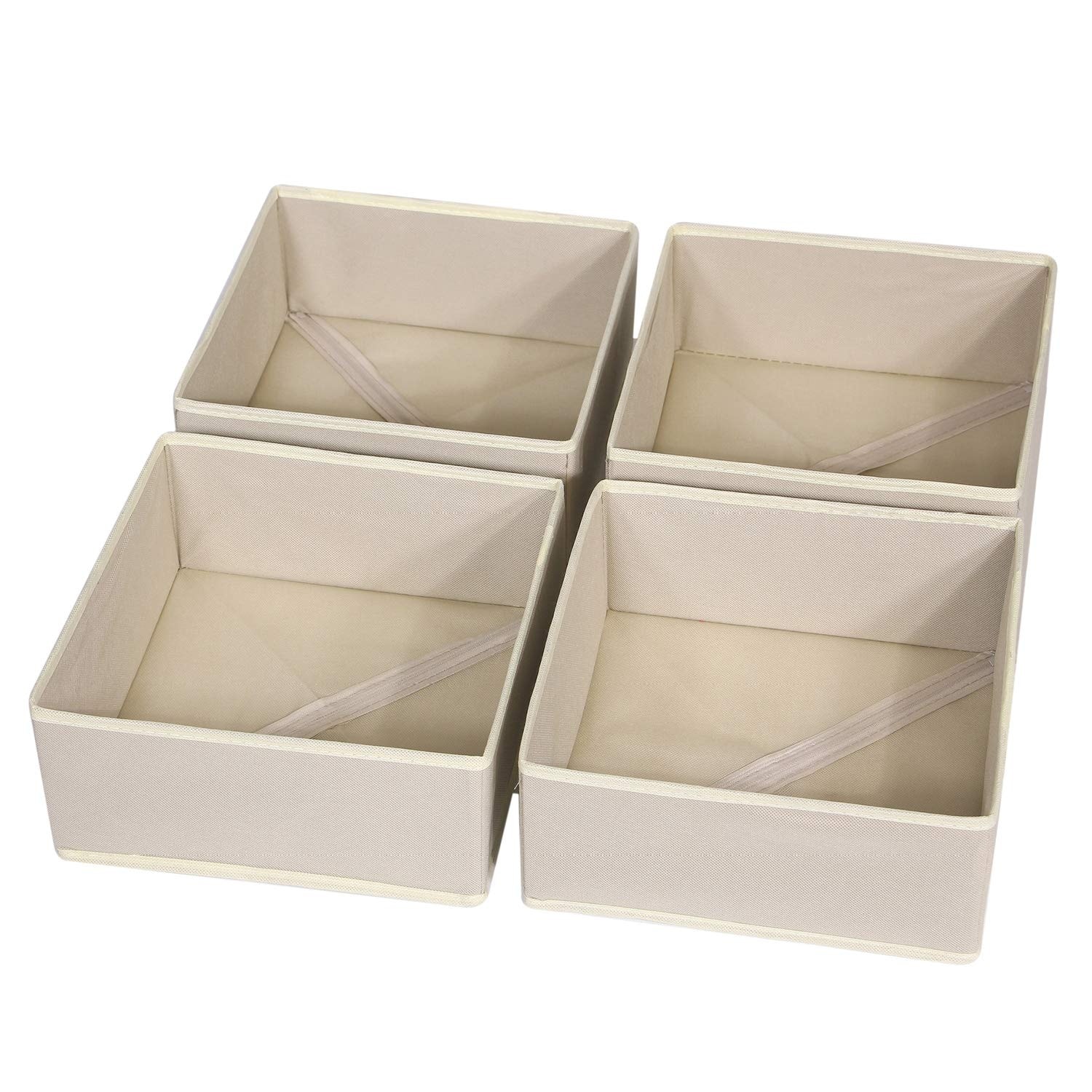 Etokfoks  4 pack foldable cloth storage boxes beige fabric dresser drawer organizer bins square closet dividers 11 in x 11 in x 4 7 in