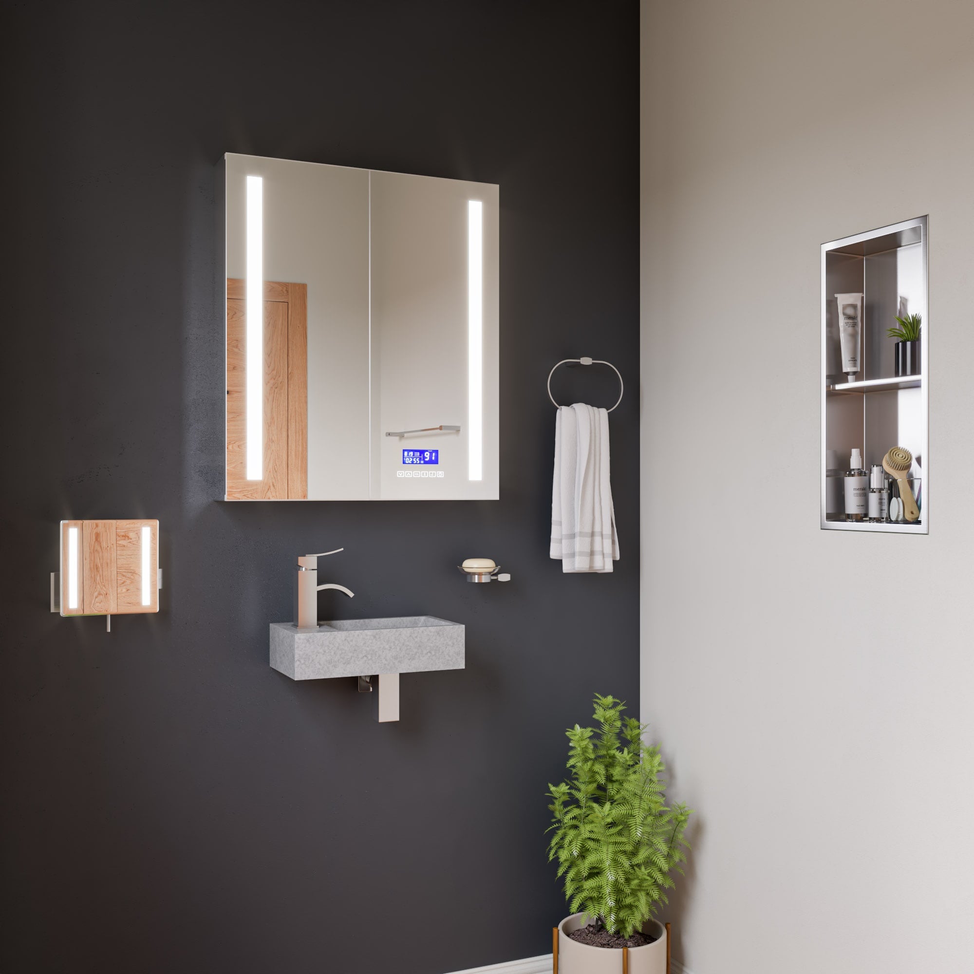 ALFI brand 12 x 24 Black Matte Stainless Steel Vertical Double Shelf Bath Shower  Niche 