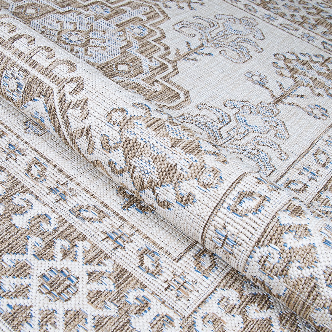 Ivory-Sand Flat Woven Synthetic Rectangular Area Rug, 6'6" x 9'6"
