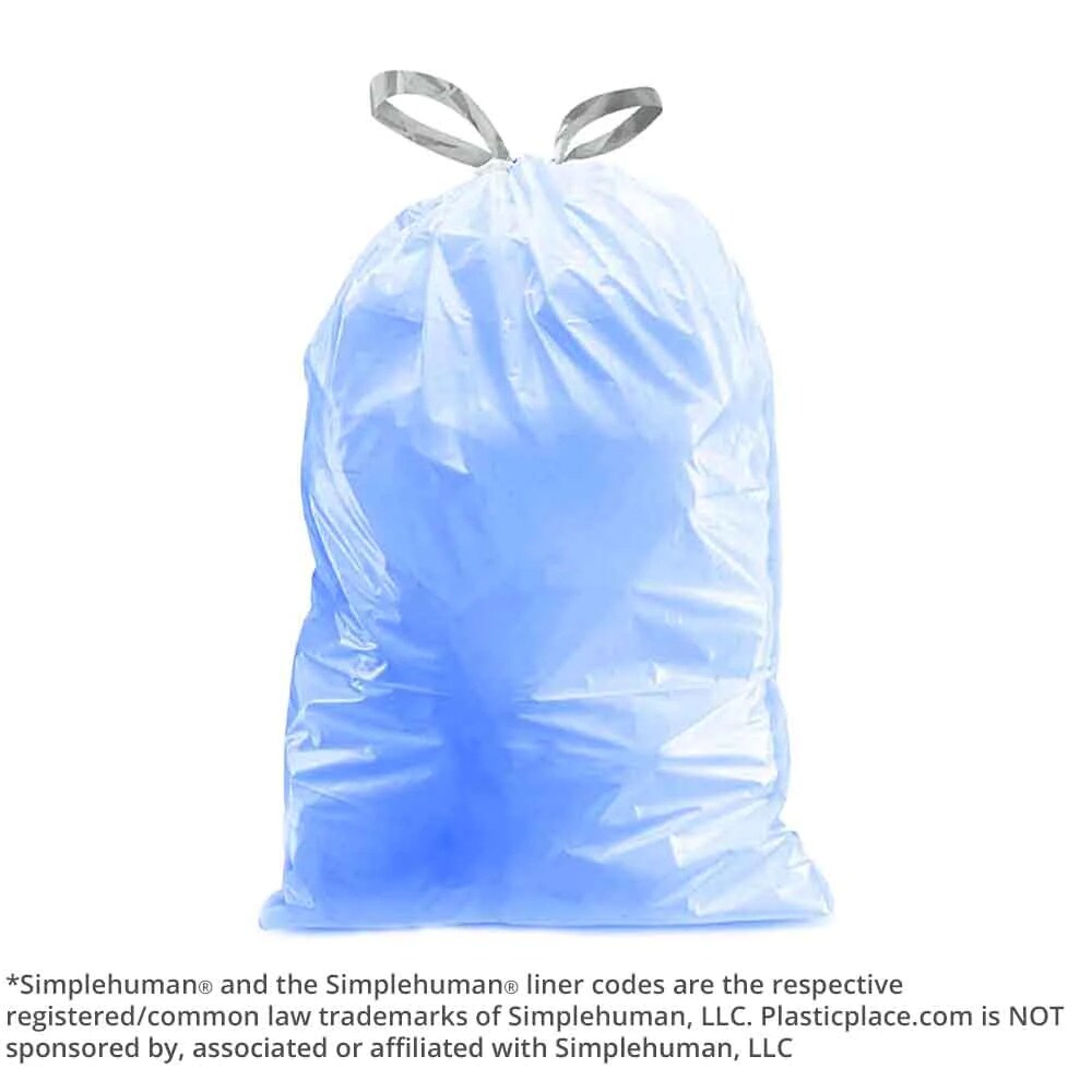 Plasticplace Custom Fit Trash Bags simplehuman (X) Code D Compatible (100 Count) White Drawstring Garbage Liners 5.2 Gallon / 20 Liter 15.75