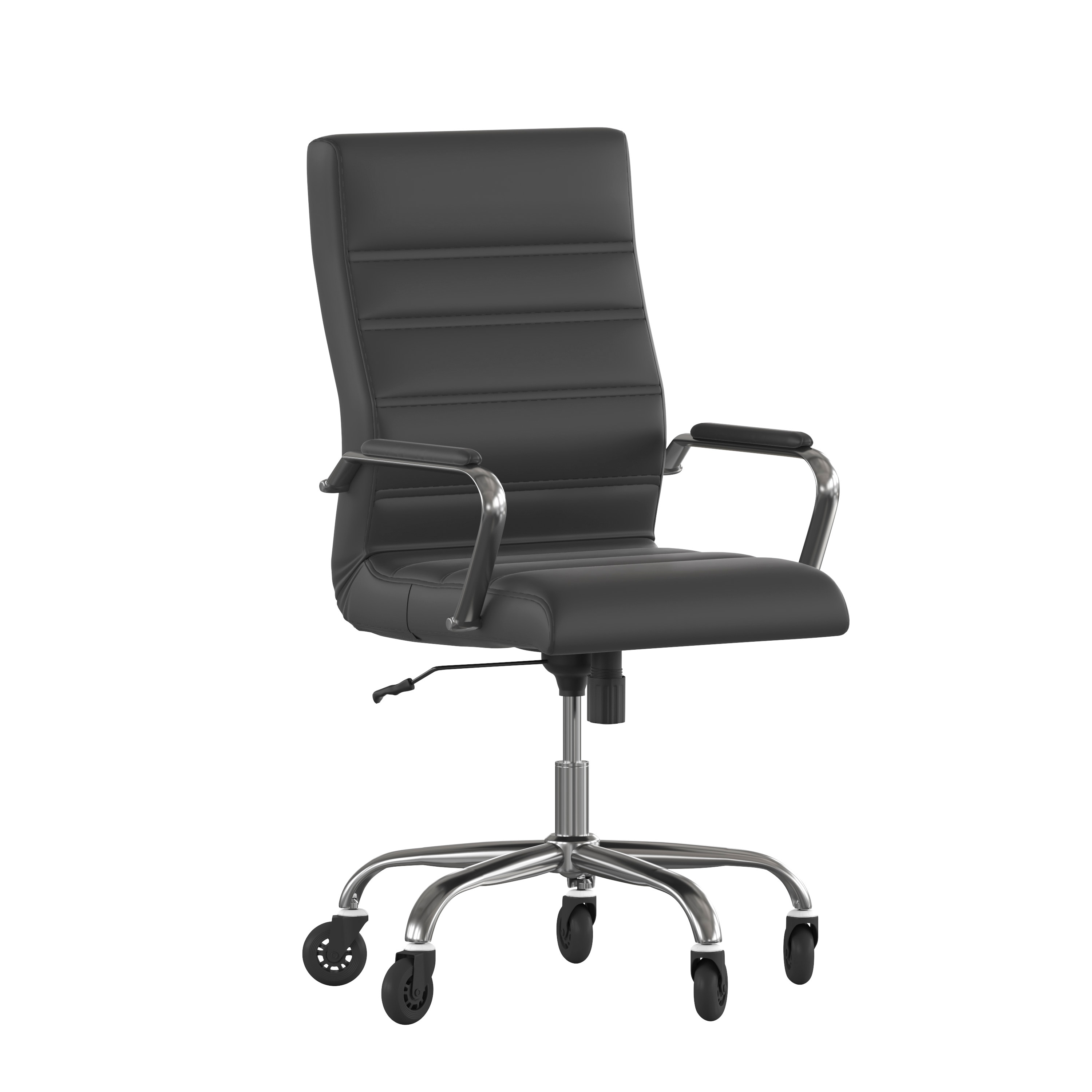 Flash Furniture 840196381664 Whitney High Back Black LeatherSoft Executive Swivel Office Chair with Chrome Frame; Arms; and Transparent Roller Wheels