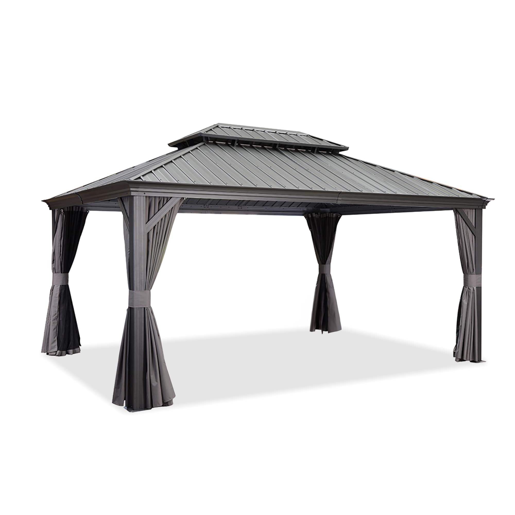 16-ft x 12-ft Gray Aluminum and Steel Hardtop Gazebo with Screen