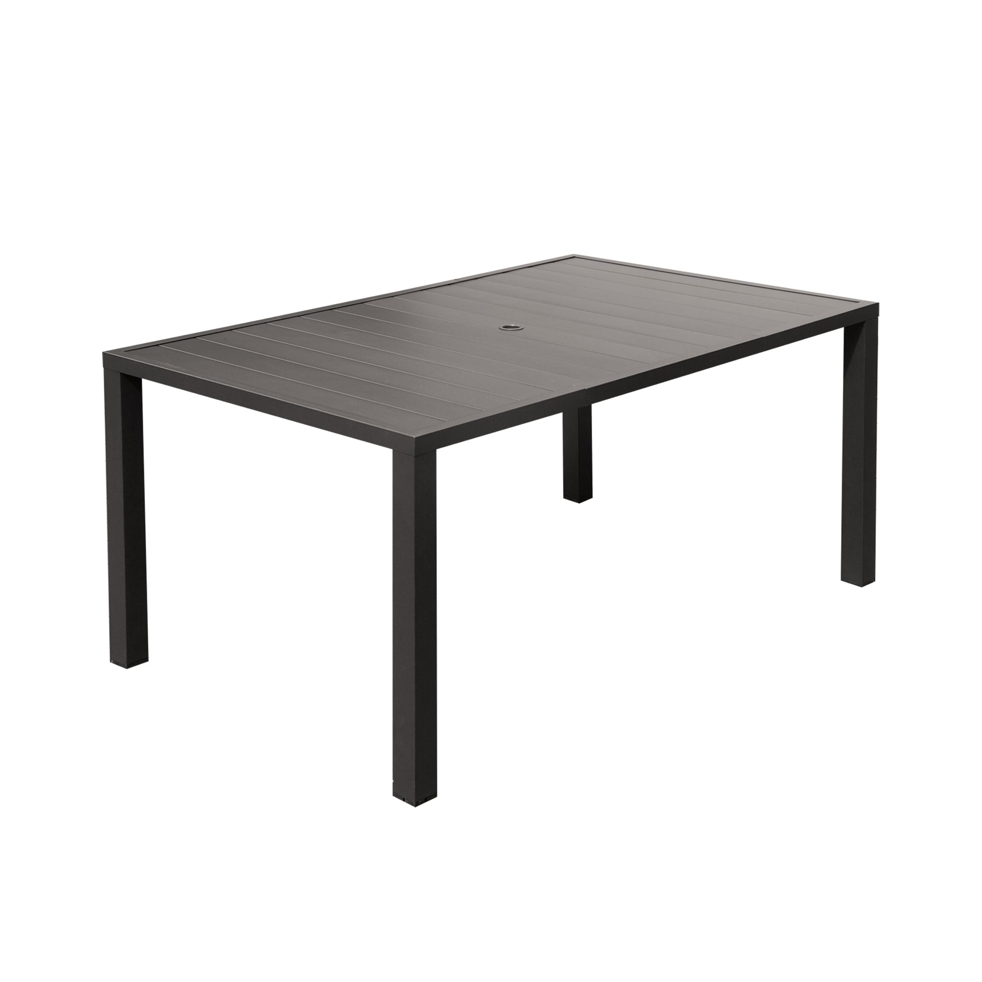 LOVMOR SF-WO-W1859P359856 Outdoor Dining Table For 6 Person Rectangular Slatted Metal Patio Table Umbrella Hole Brown