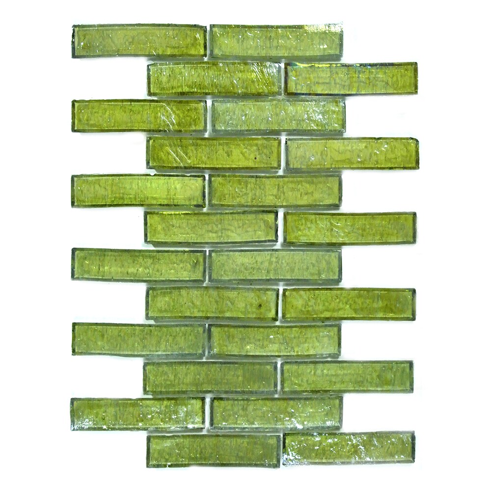 Abolos LWSBMB0104-OL Bamboo Green/Iridescent 7-in x 13-in Glossy Glass Brick look Mosaic Wall Tile ( 7.1-sq ft Carton