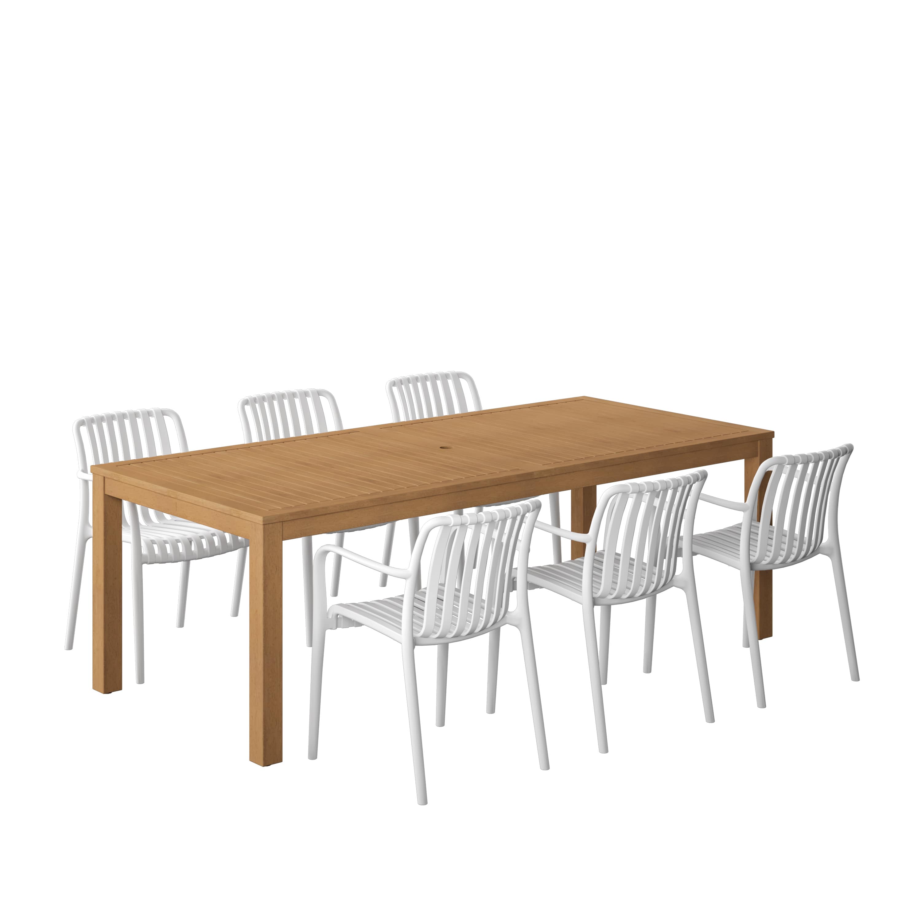 Amazonia ALALOT-6-CURA-WHT Urban Elements Jeju Patio Dining Set for 6 – Perfect for Family and Friends - Modern and Stylish Dining Table with Chairs