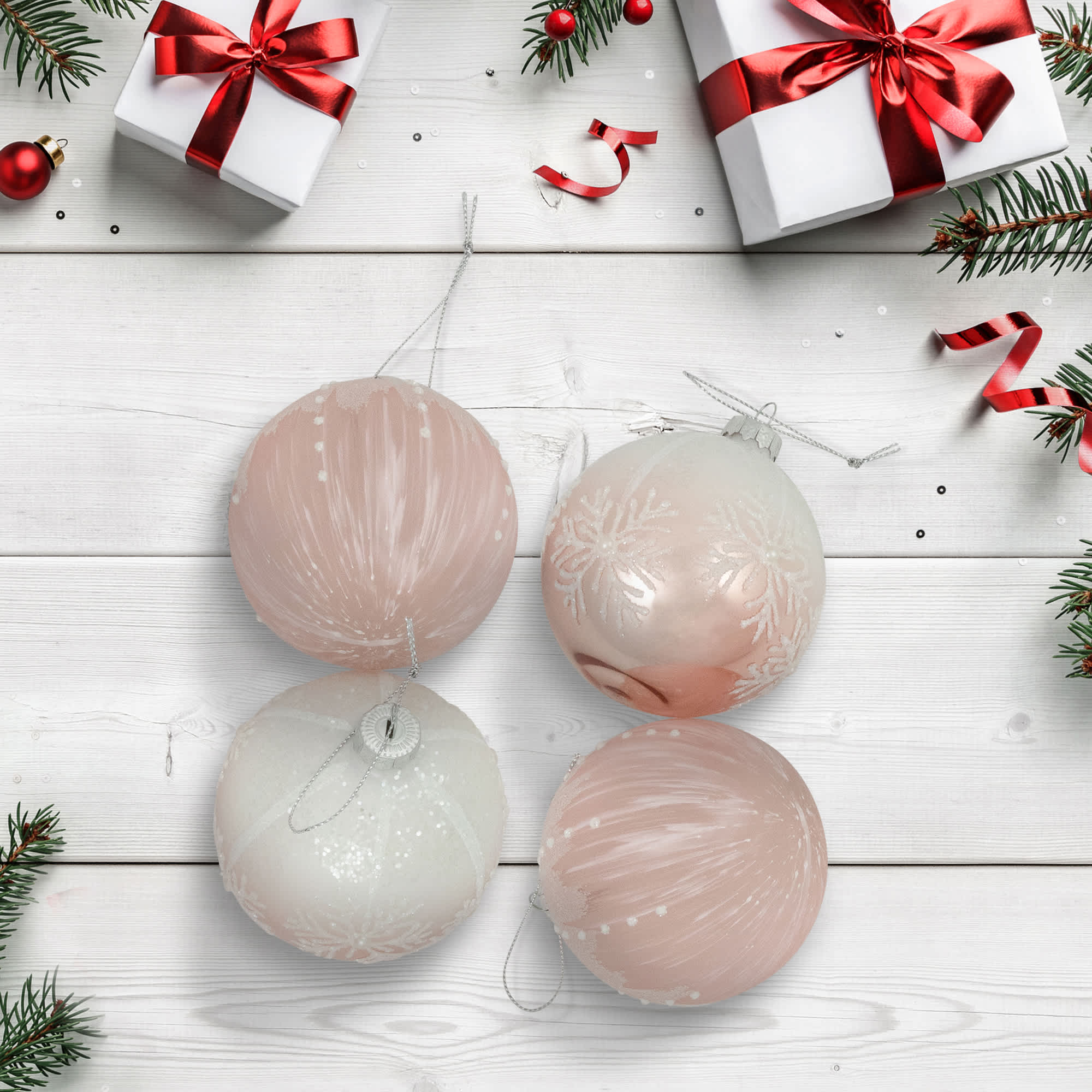 Northlight Snowflakes Glass Ball Christmas Ornaments - 3 inch (80mm ...