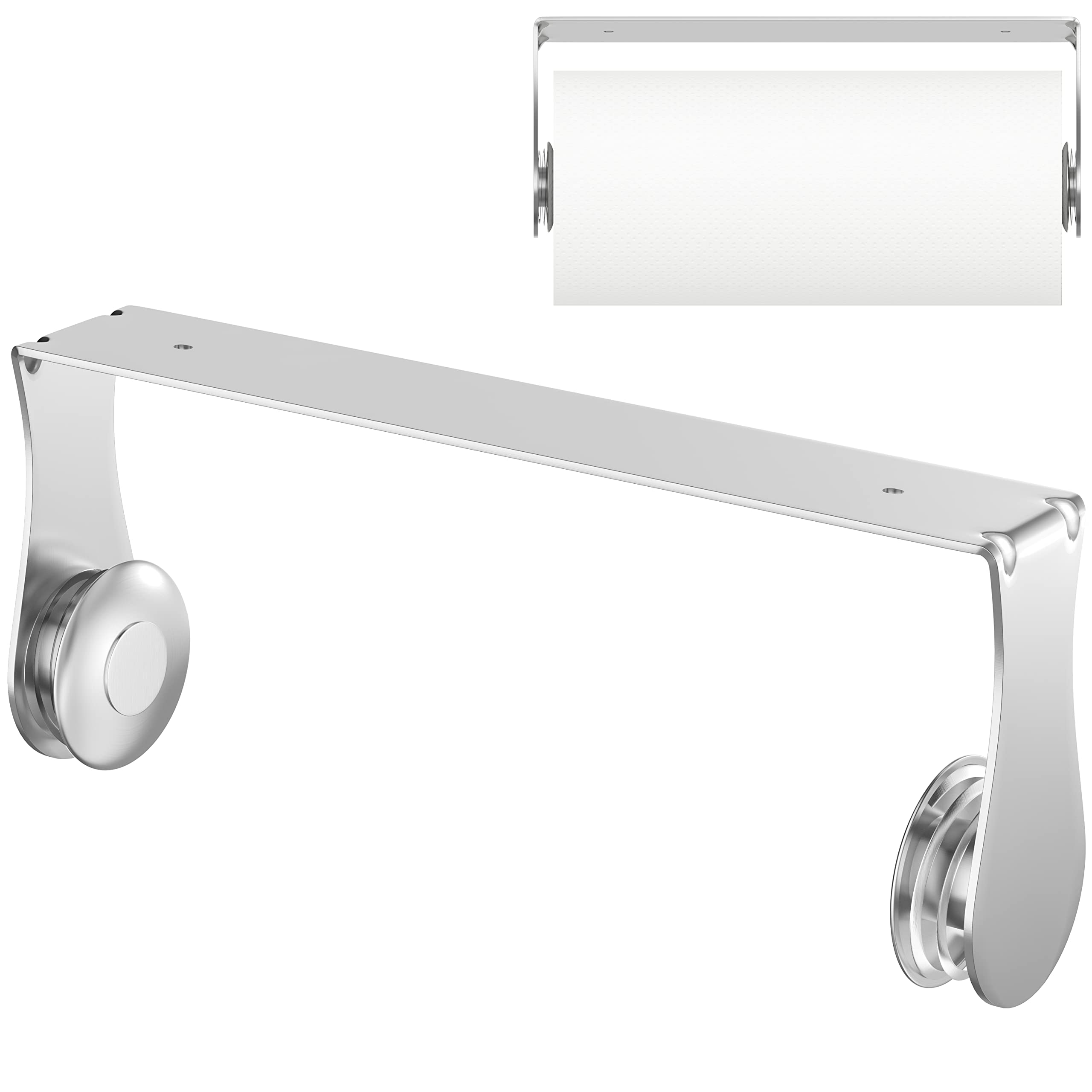 Atensils  Under Cabinet Paper Towel Holder with Spring Ring Mechanism Stainless Steel Wall Mounted Roll Rack for Kitchen and Bathroom