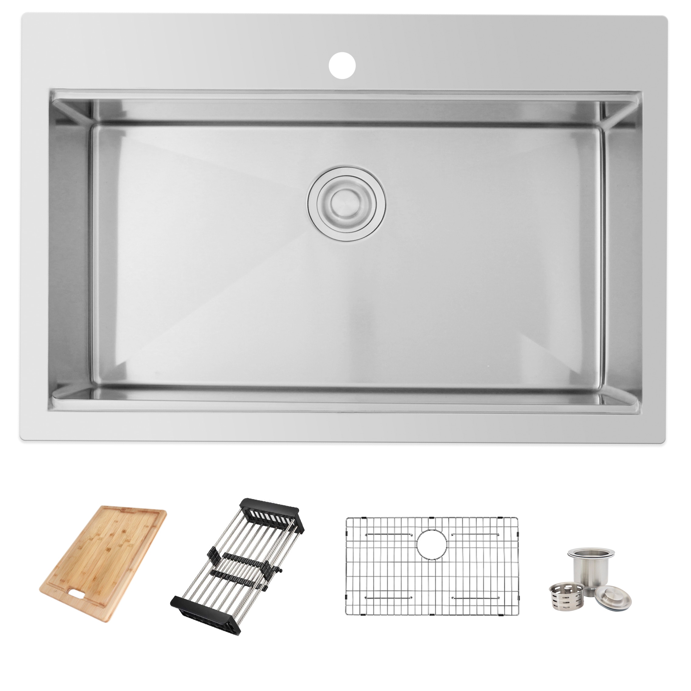 Azuni C430L1 Drop-in 31.25-in x 20.5-in Stainless steel Single bowl 18 -Gauge Workstation Kitchen Sink