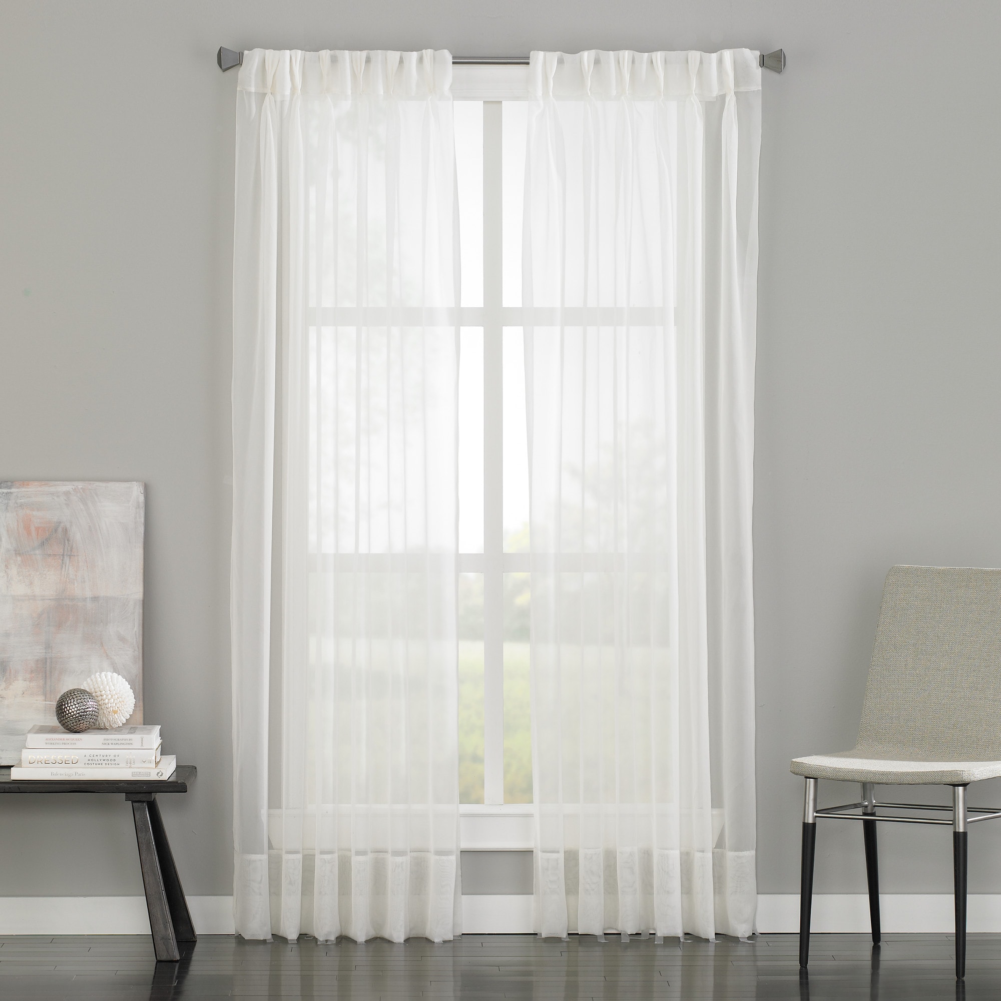 CHF 1Q805903WT 132-in White Sheer Back tab Single curtain panel