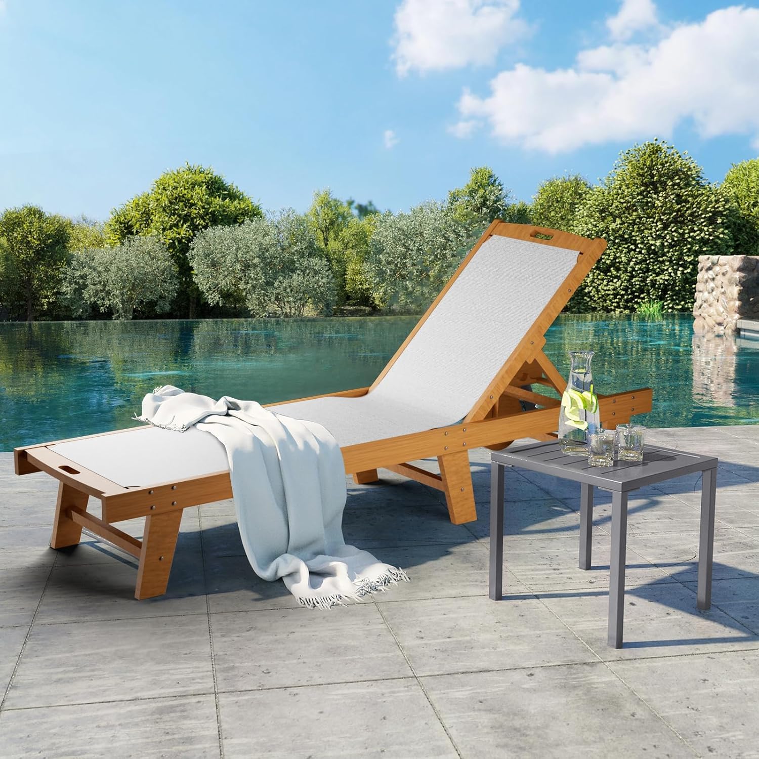 Garvee - Outdoor Lounge Chairs for Pool Wooden Chaise Lounge Chairs with Adjustable 3 Position Re...