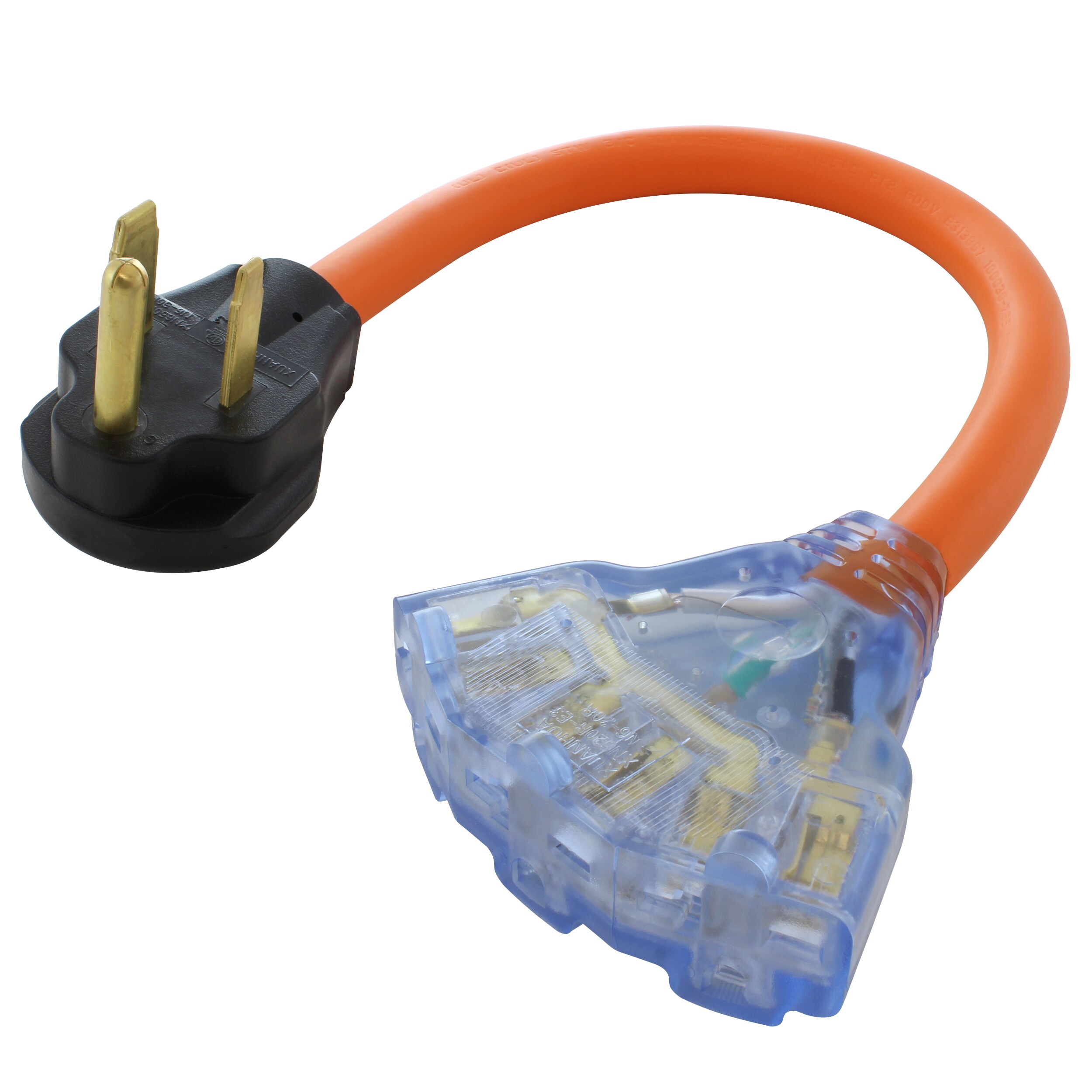 AC WORKS S650W620-018 50-Amp 3-wire Grounding Single To Triple Orange Basic Flexible Adapter