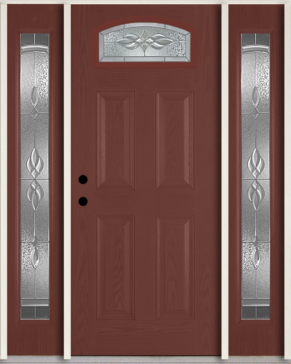 RELIABILT LO841748 Hampton 60-in x 80-in x 4-9/16-in Fiberglass 1/4 lite Right-hand inswing Wineberry Stained Prehung Front Door with Sidelights Insulating core