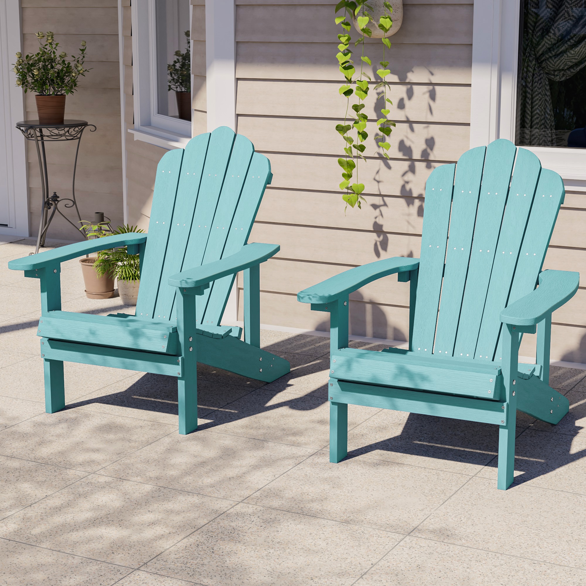 ACEGOSES LW-M2-56-LB-2 Adirondack Chair Set of 2 Turquoise Stationary Adirondack Chair with Light blue Solid Seat