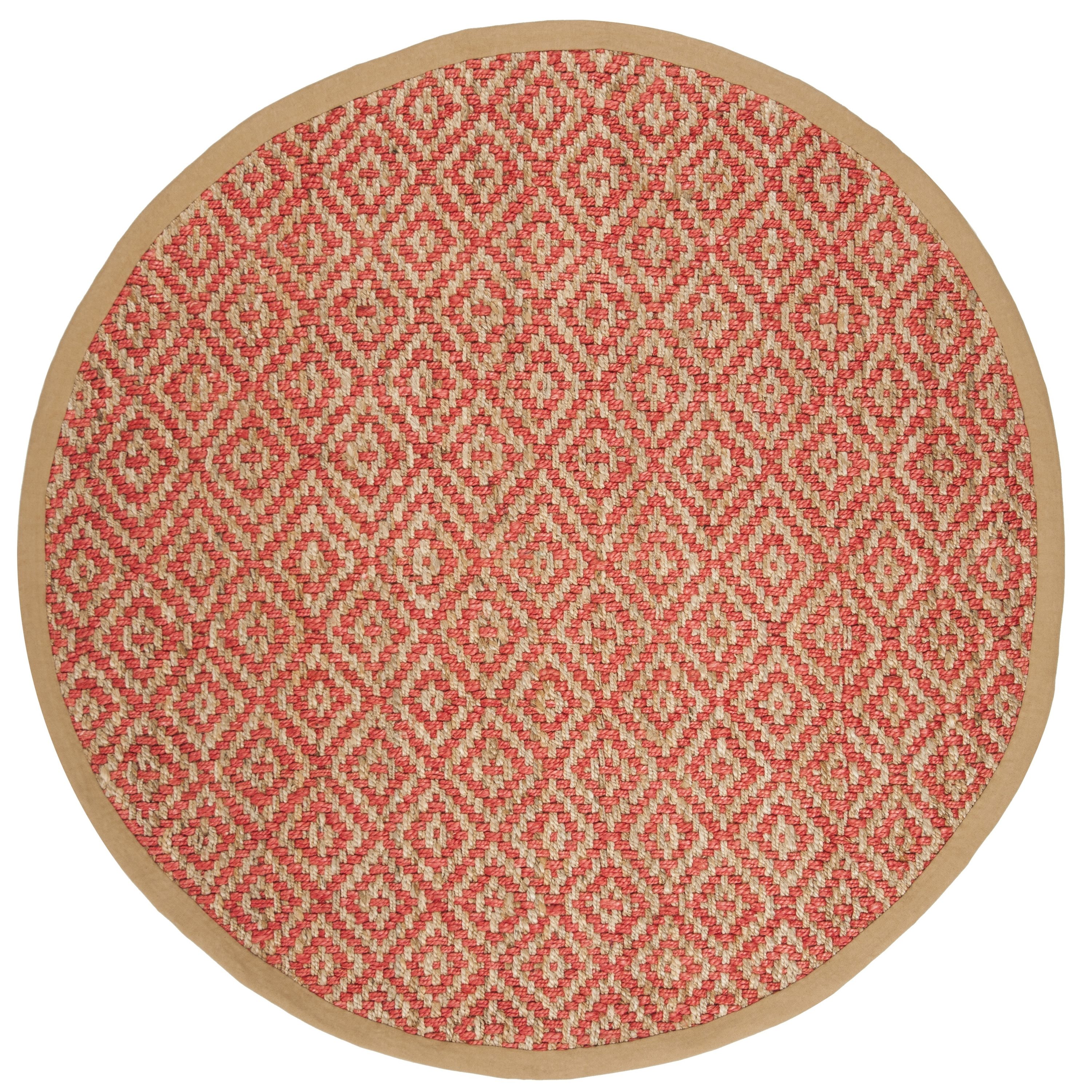 Safavieh NF266G-6R Natural Fiber Davie 6 x 6 (ft) Jute Fuchsia/Natural Round Indoor Geometric Coastal Area rug