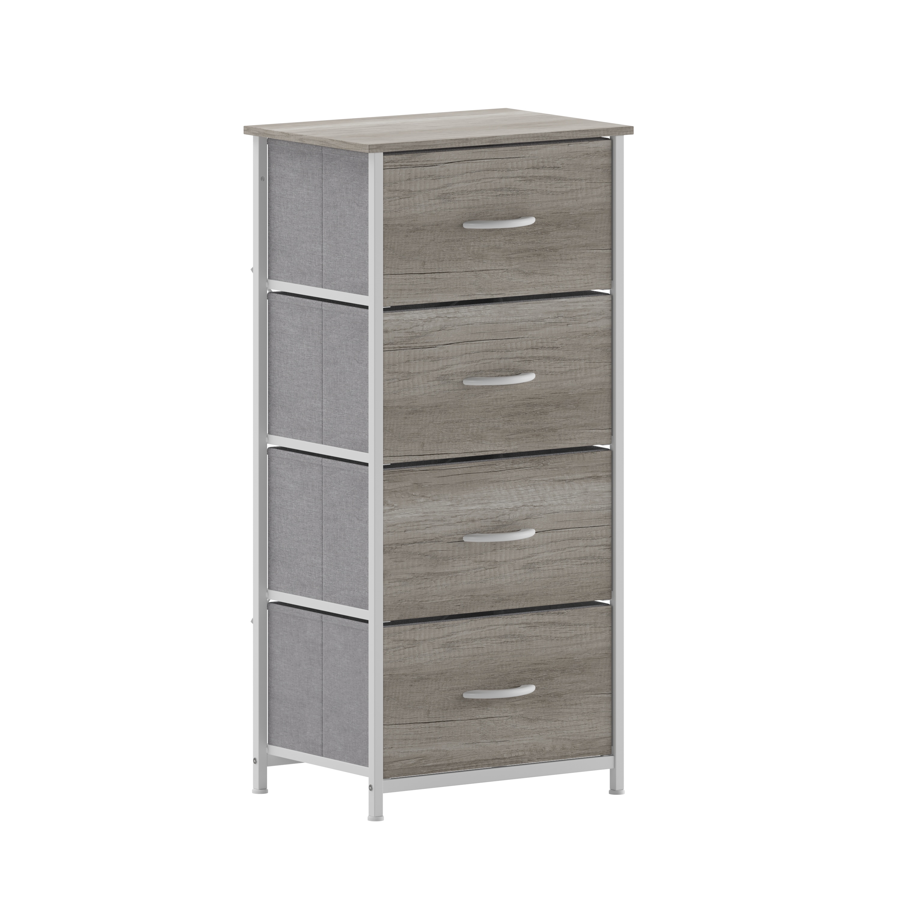 Flash Furniture 196861123795 Harris 4 Drawer Storage Dresser with White Cast Iron Frame; Light Natural Wood Top and Easy Pull Engineered Wood Drawers; and White Wooden Handles