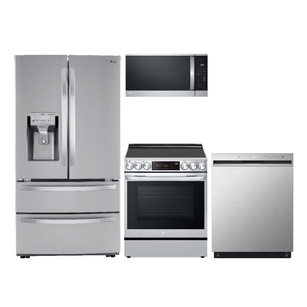 LG   Craft Ice 4-Door French Door Refrigerator & Convection Oven Slide-in Electric Range Stainless Steel Kitchen Suite